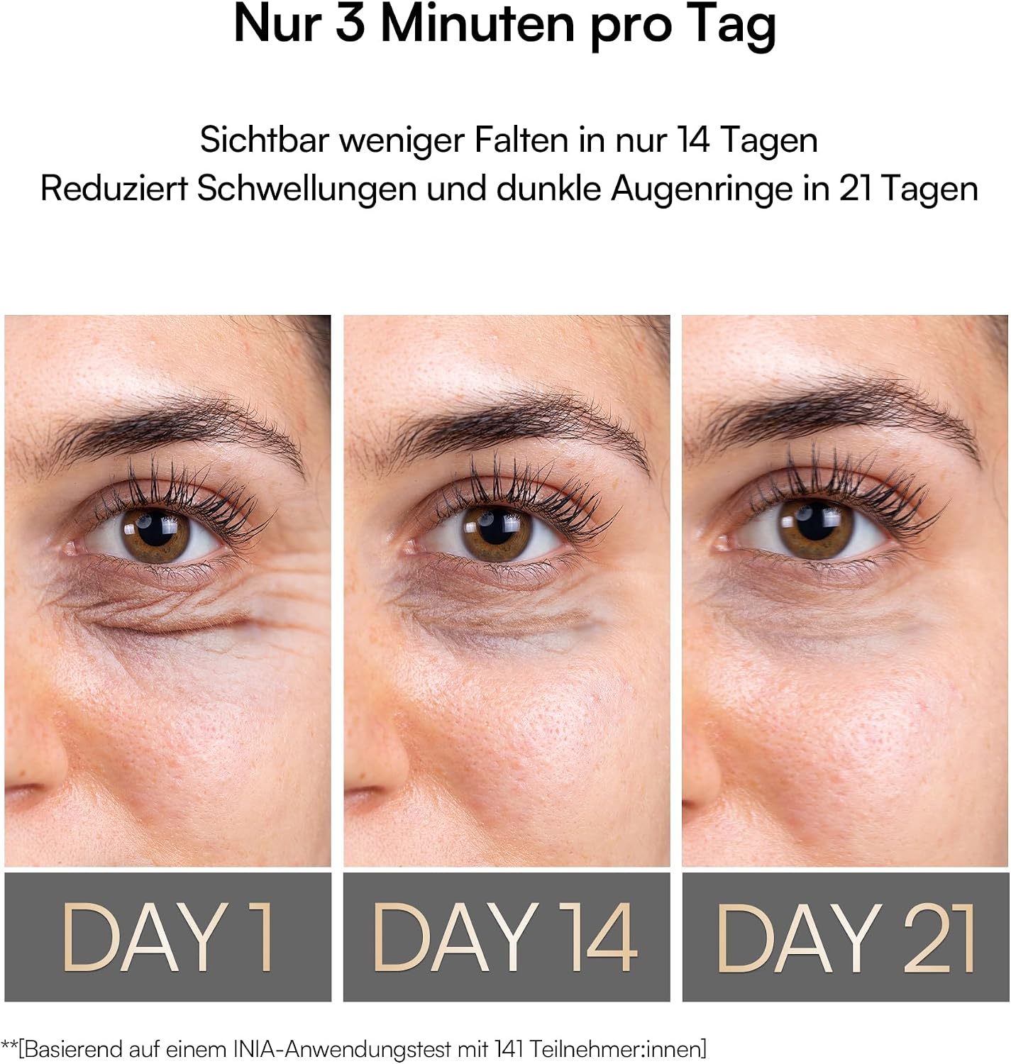Detalle 2 de INIA Augenmassagegerät gegen Augenringe & Tränensäcke – EMS, Rotlicht & Wärme für Hautstraffung (3 Modi, tragbar)