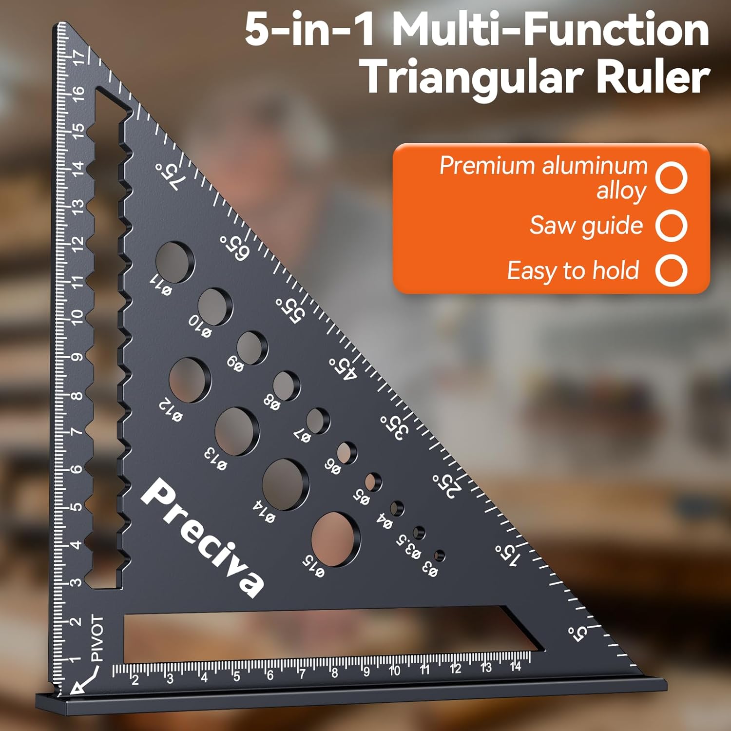 Thumbnail 6 de Preciva Zimmermannswinkel Set – Multifunktionaler Anschlagwinkel aus Aluminium, 18 cm, Winkelführung, Tieflochmarker