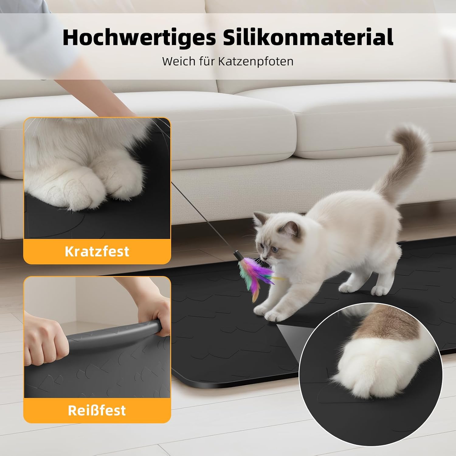 Detalle de Mittimiya Katzenklo Matte 100 x 70 cm – Groß XXL, lebensmittelechtes Silikon, wasserdicht & rutschfest