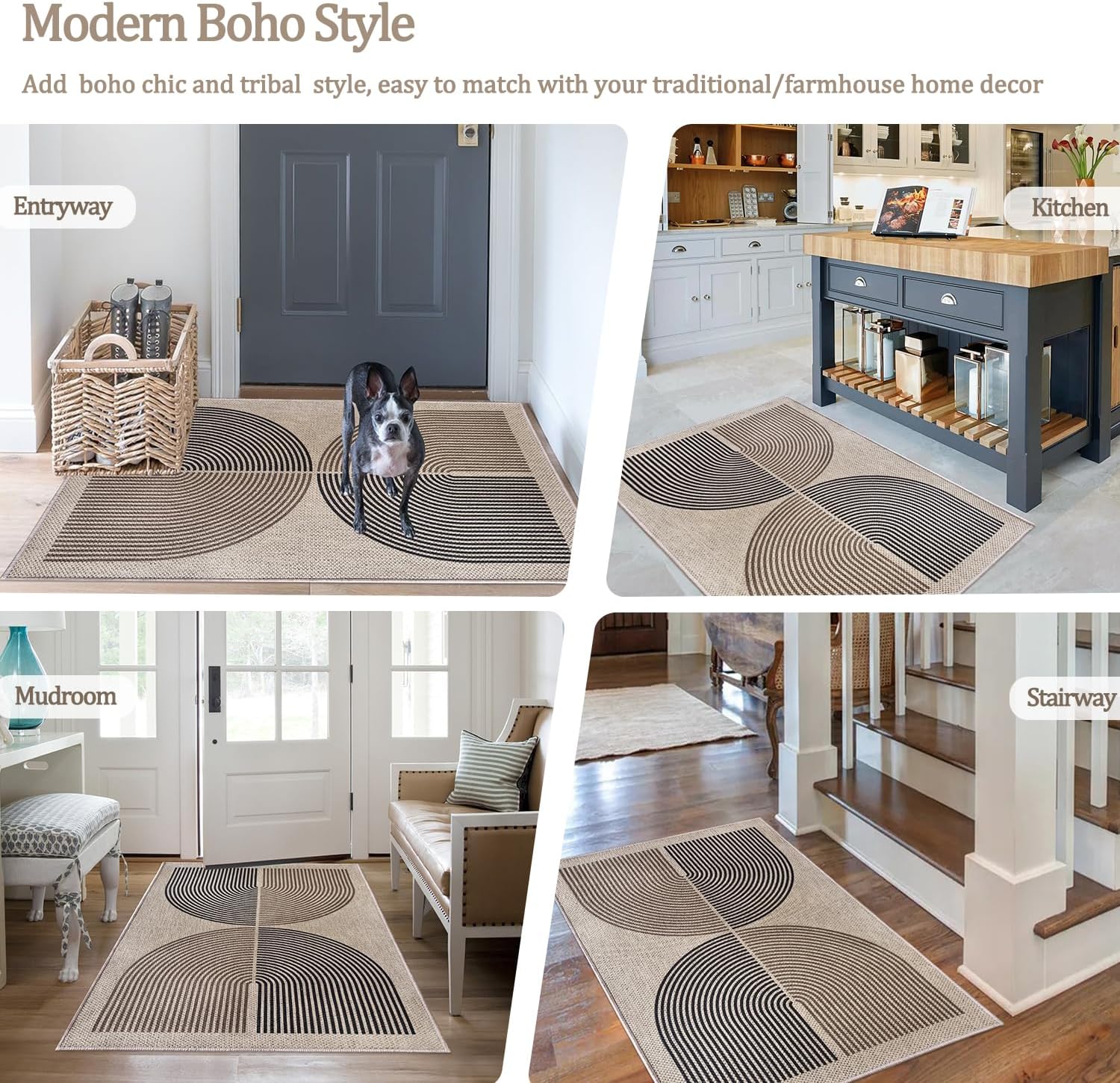 Thumbnail 5 de caknowow Boho Faux Jute Door Mat, 32 x 48 Inches, Washable and Non-Slip
