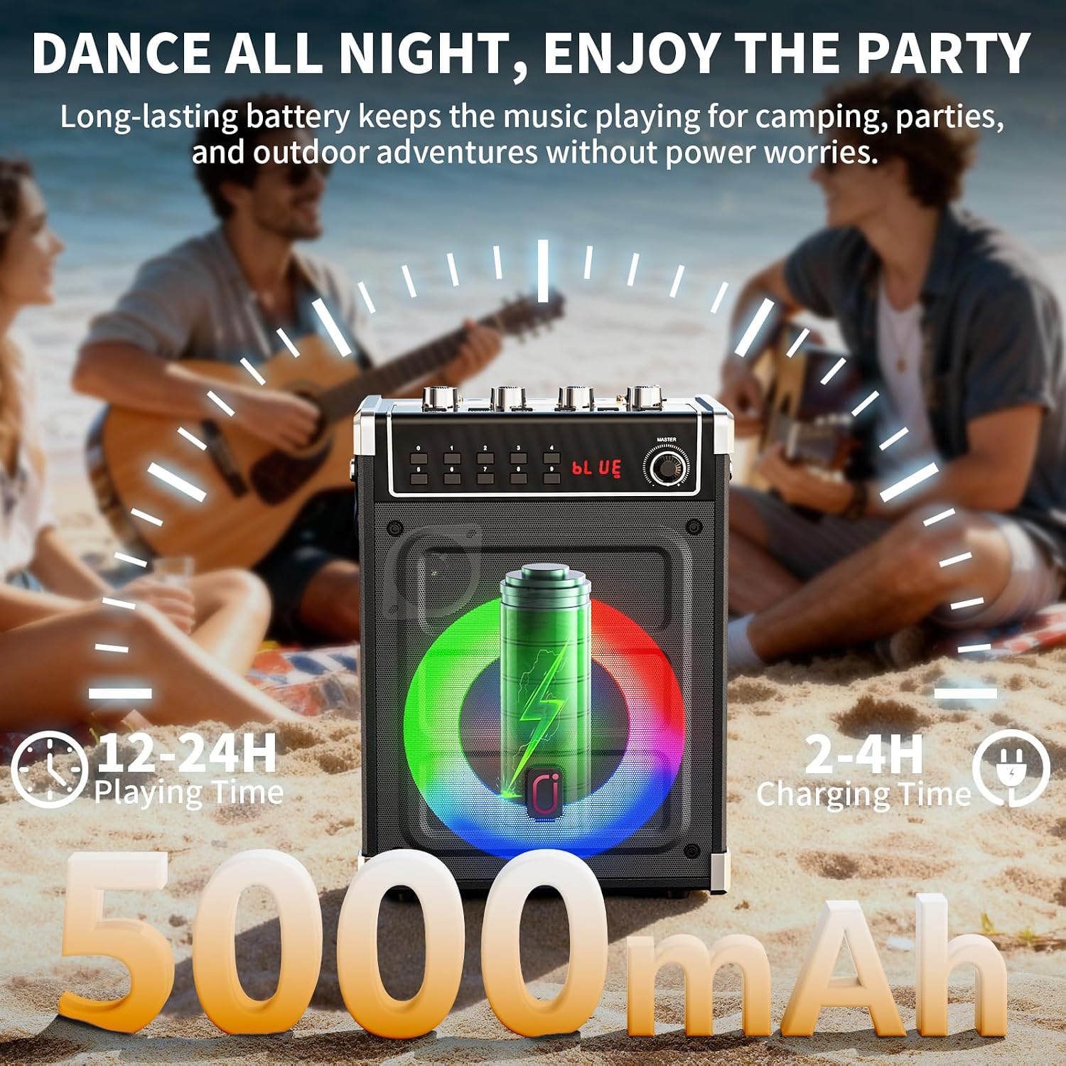 Detalle de JYX 66BT Karaoke Machine with Two Wireless Mics, Bluetooth 5.3 and Disco Lights