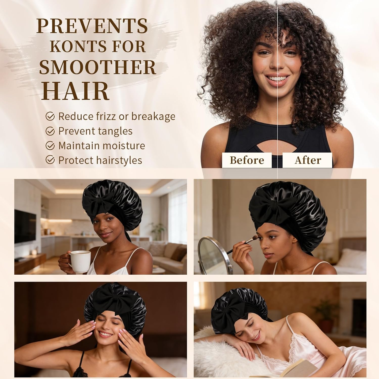 Thumbnail 5 de Confvrter Silk Bonnet Satin Bonnet for Sleeping (Large, Adjustable) — Comfort, Hair Protection, and Everyday Use