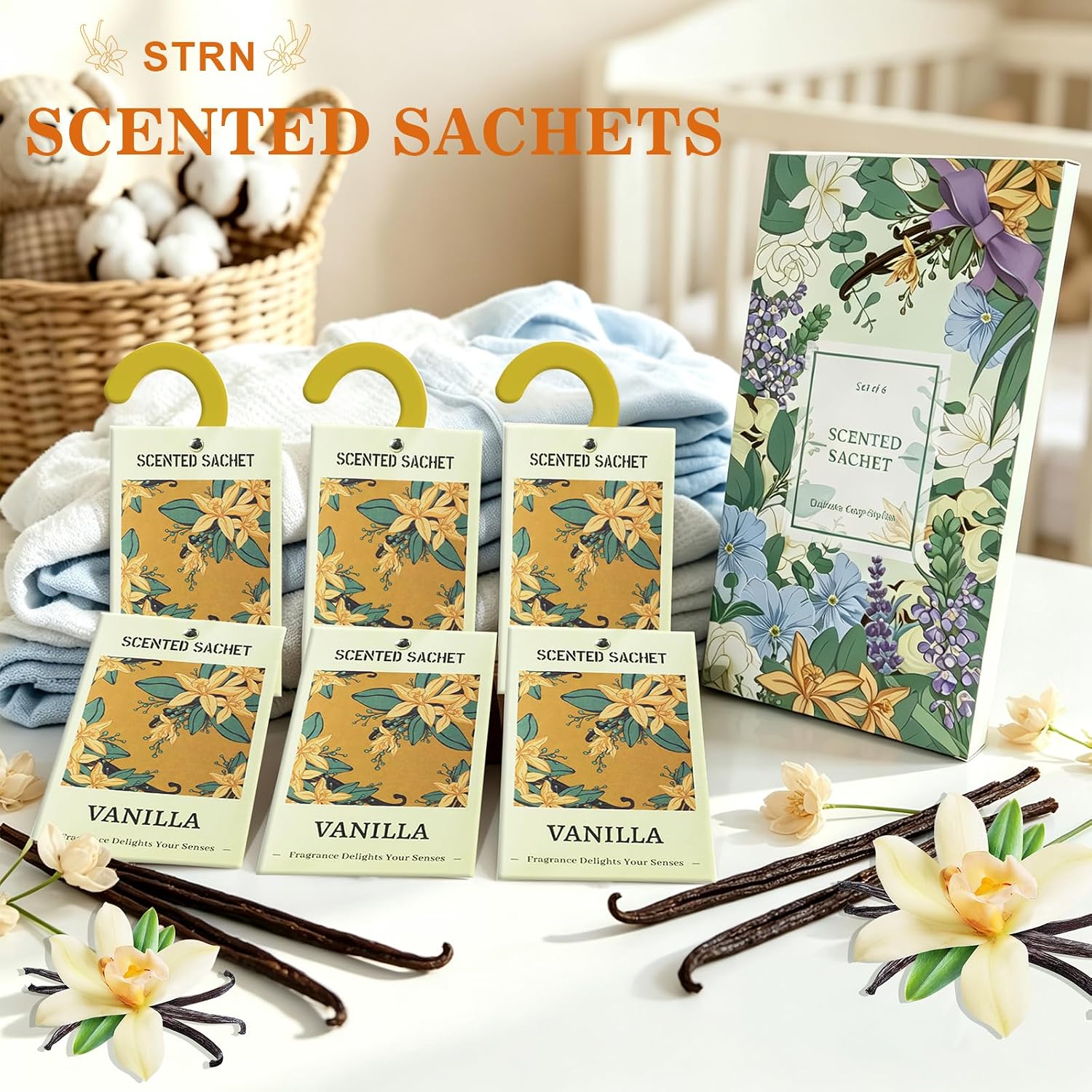 Detalle 1 de STRN Vanilla Scented Sachets, 6-Pack for Drawers, Closets and Small Spaces