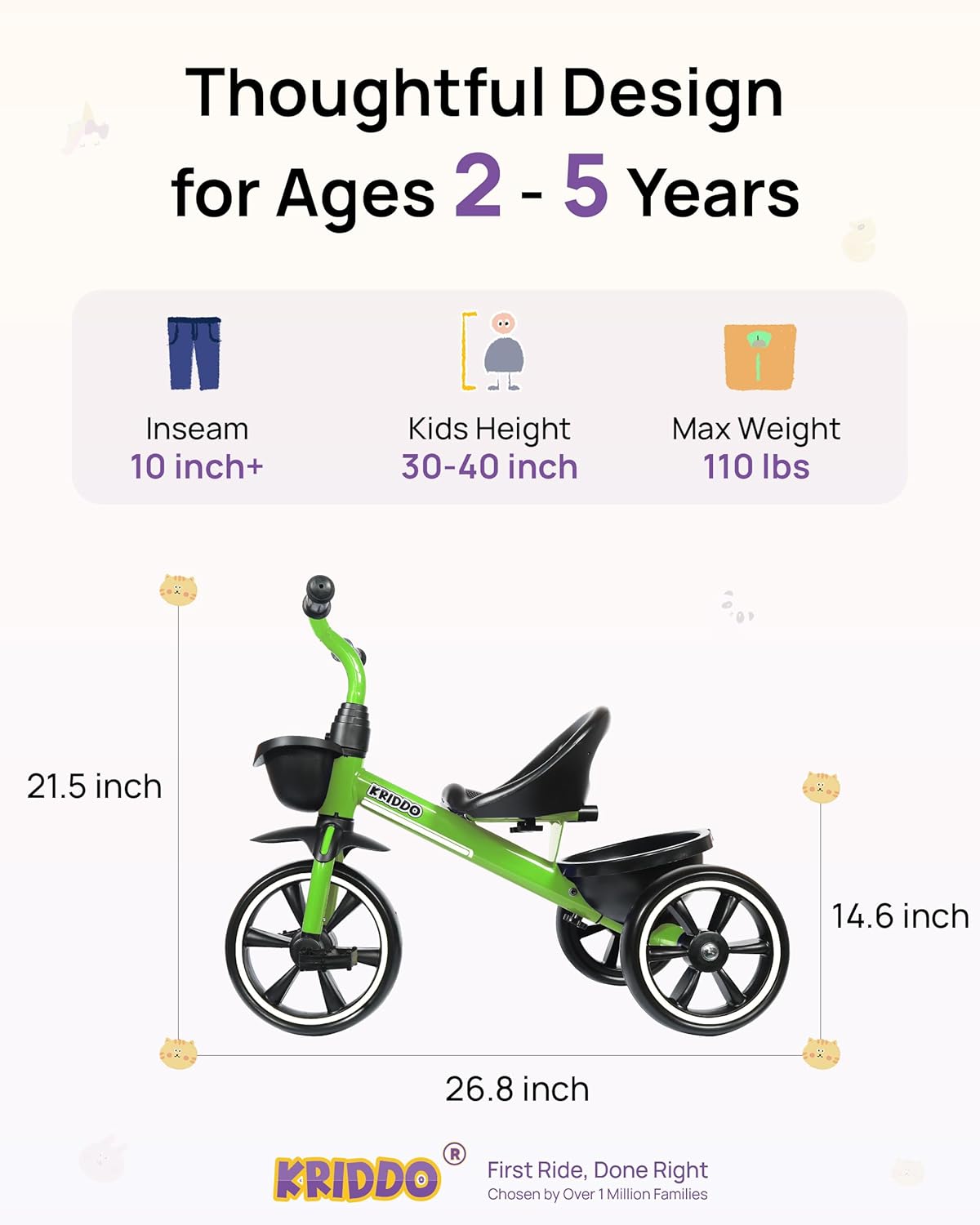 Detalle de KRIDDO Tricycle for 24-Month to 4-Yr Kids