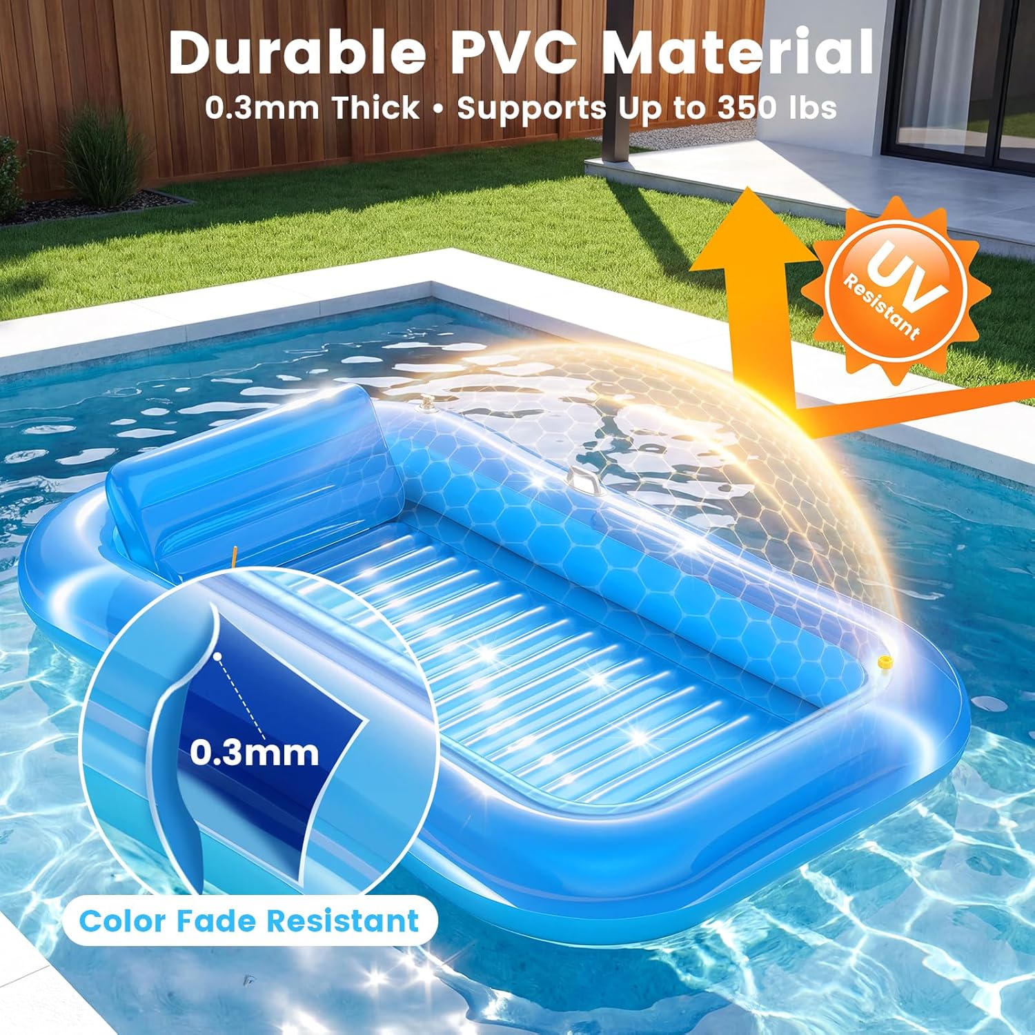 Detalle de Inflatable Tanning Pool Lounger Float with Sprinkler — 77" x 48" XL for Adults