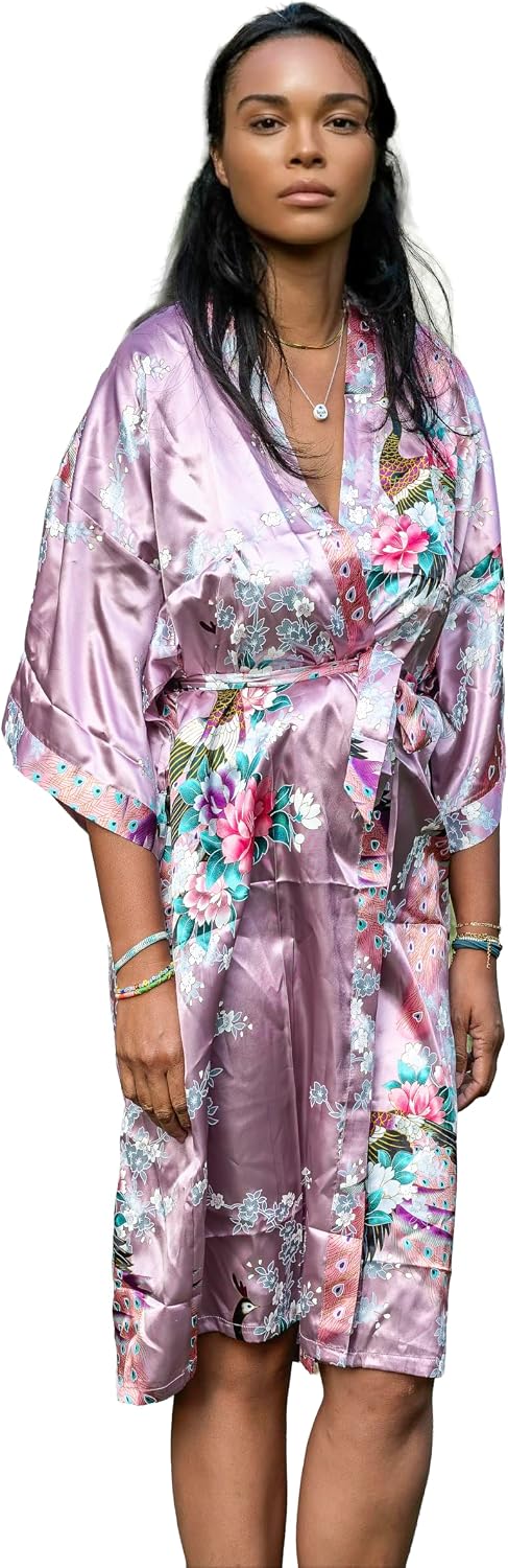 CCcollections Kimono sedoso para mujer Bata ligera