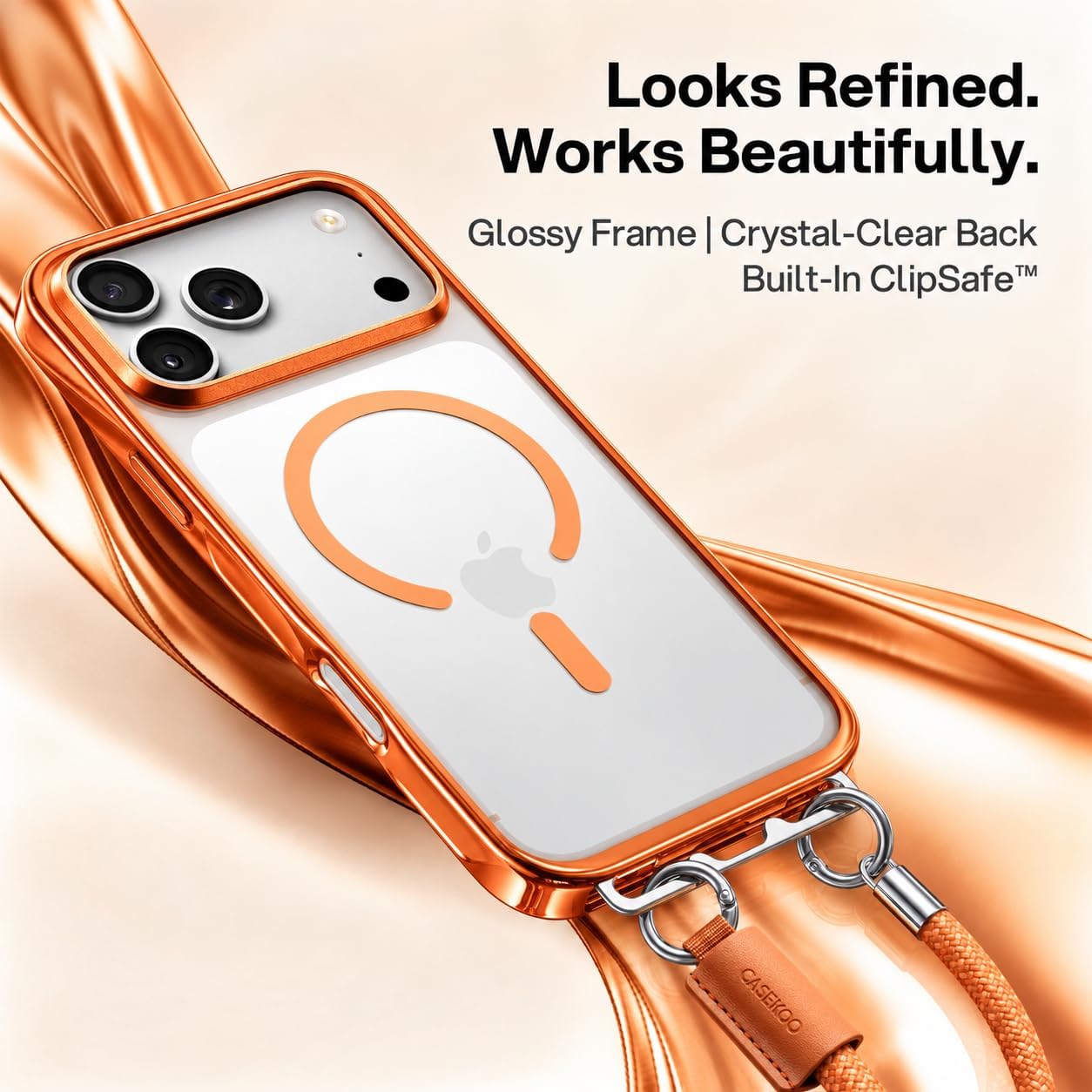 Thumbnail 6 de CASEKOO Linkoo Magnetic Case for iPhone 17 Pro Max, Orange, Clear Back