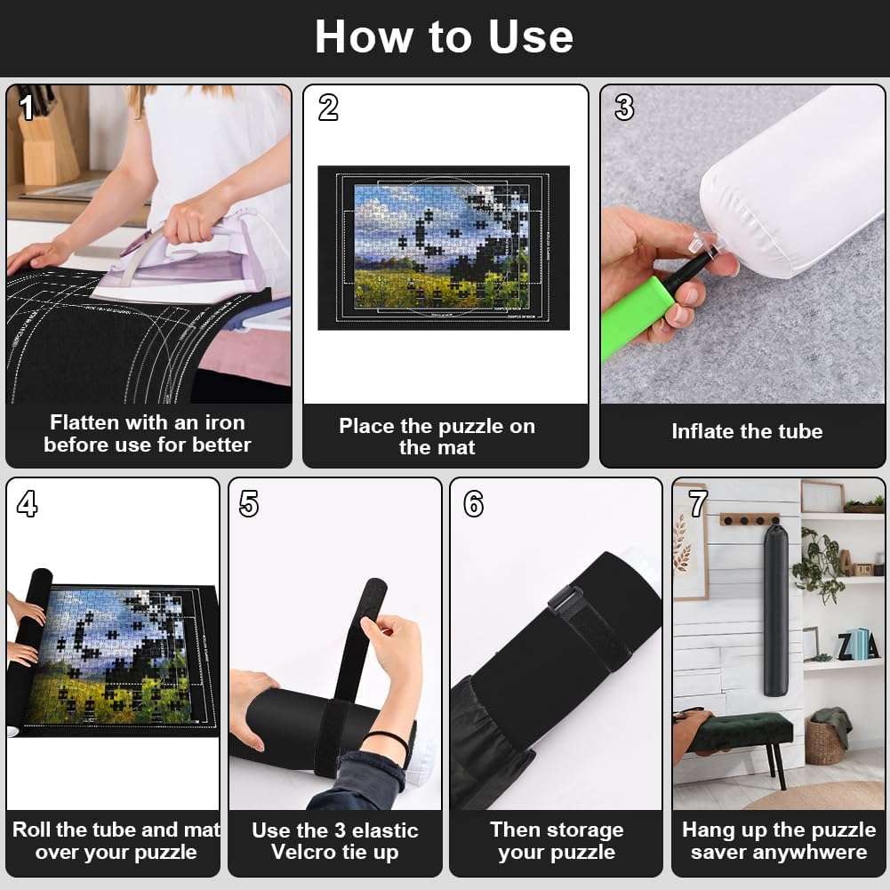 Thumbnail 6 de Ainiv Puzzle Roll-Up Storage Mat with Auxiliary Lines for up to 2000 Pcs – Foldable Felt Pad & Inflatable Pump