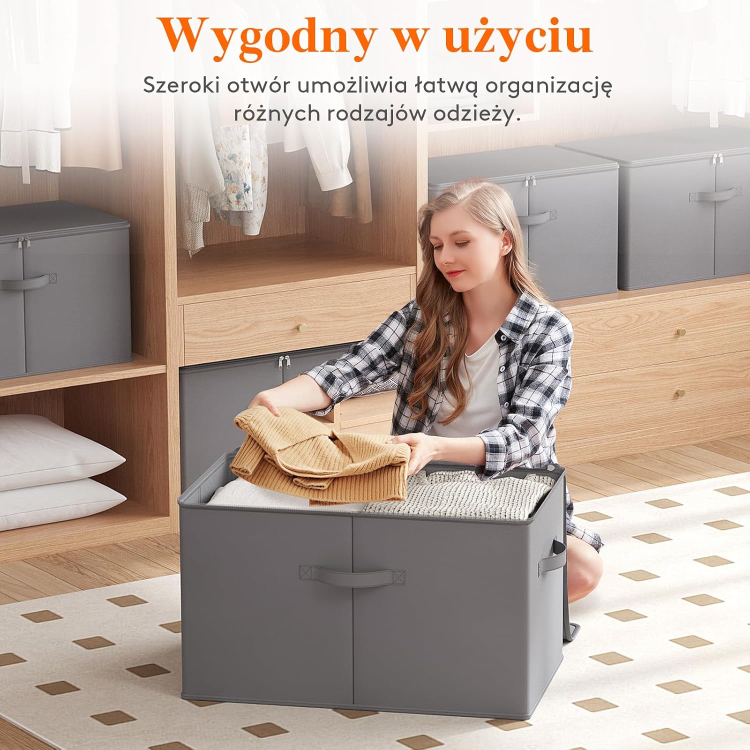 Detalle de Lifewit 24300 – zestaw 6 tekstylnych pudełek z pokrywą, 56 × 33 × 32 cm