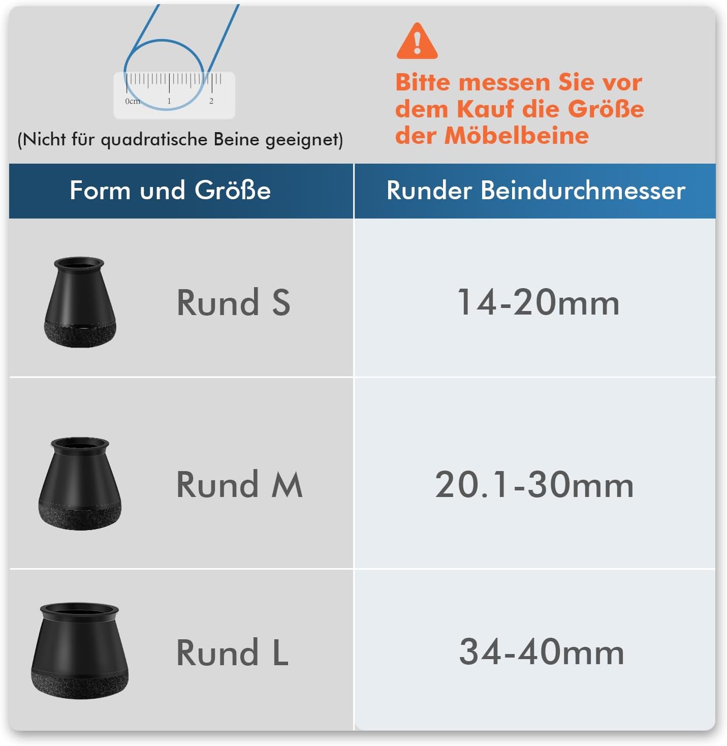 Detalle 2 de shinfly Stuhlbeinkappen Rund (24 Stück) – Filzgleiter für Stuhlbeine, schwarz (Fit: 14–20 mm)