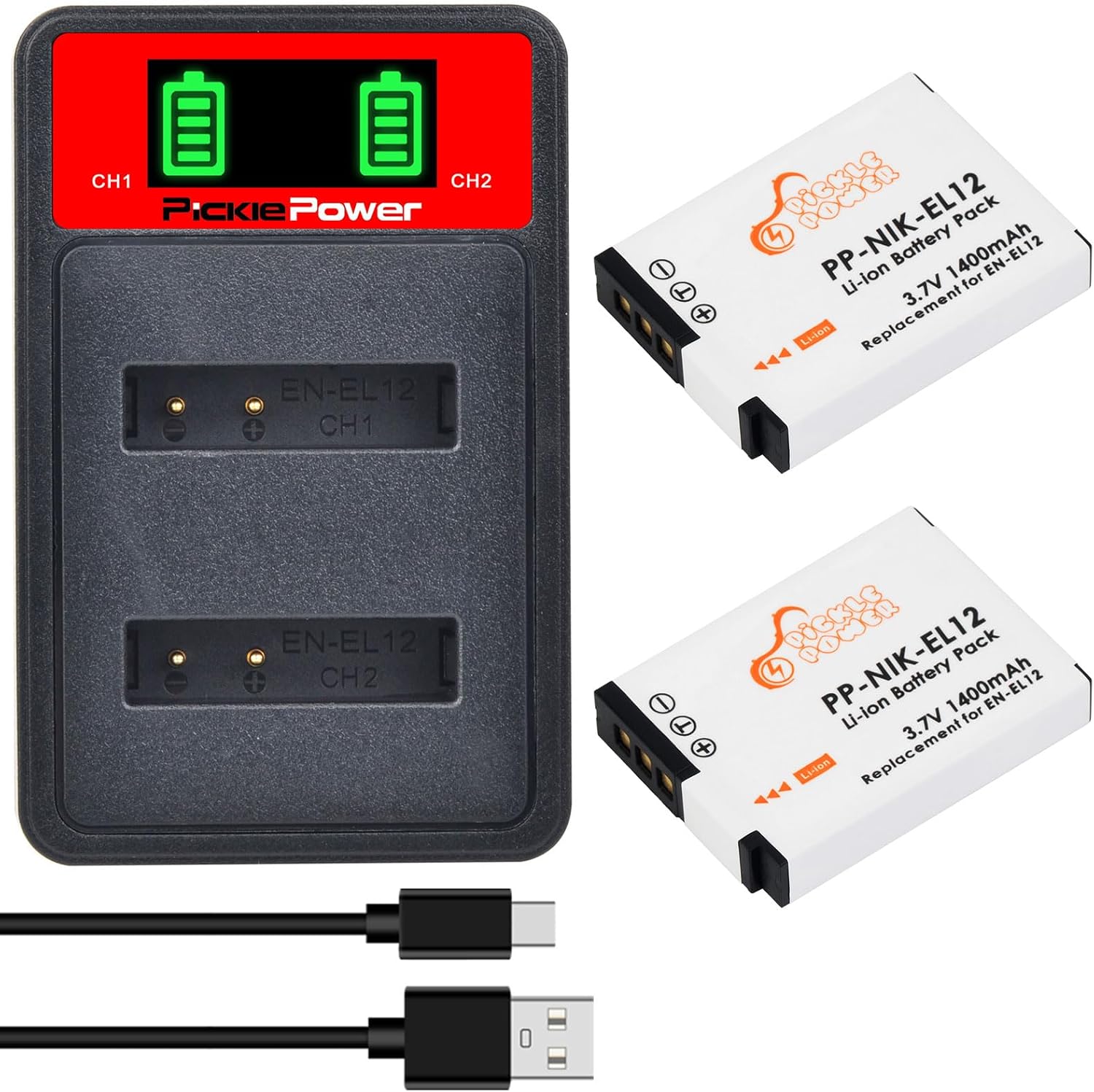 Detalle de Pickle Power EN-EL12 2-Pack Battery with Charger for Nikon Cameras