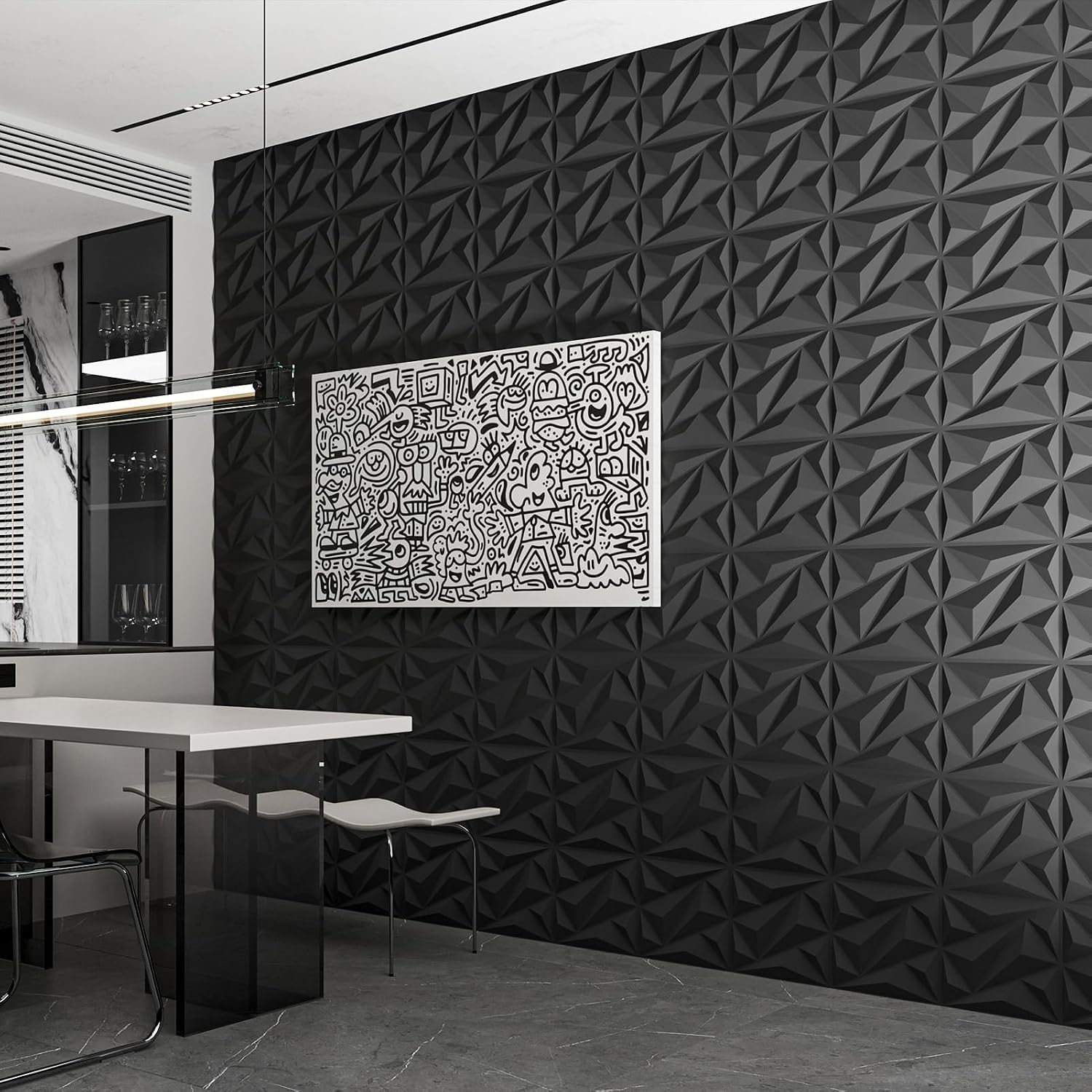 Detalle 1 de Art3dwallpanels Diamond 3D PVC Wall Panels, Black, 12 x 12 Inches