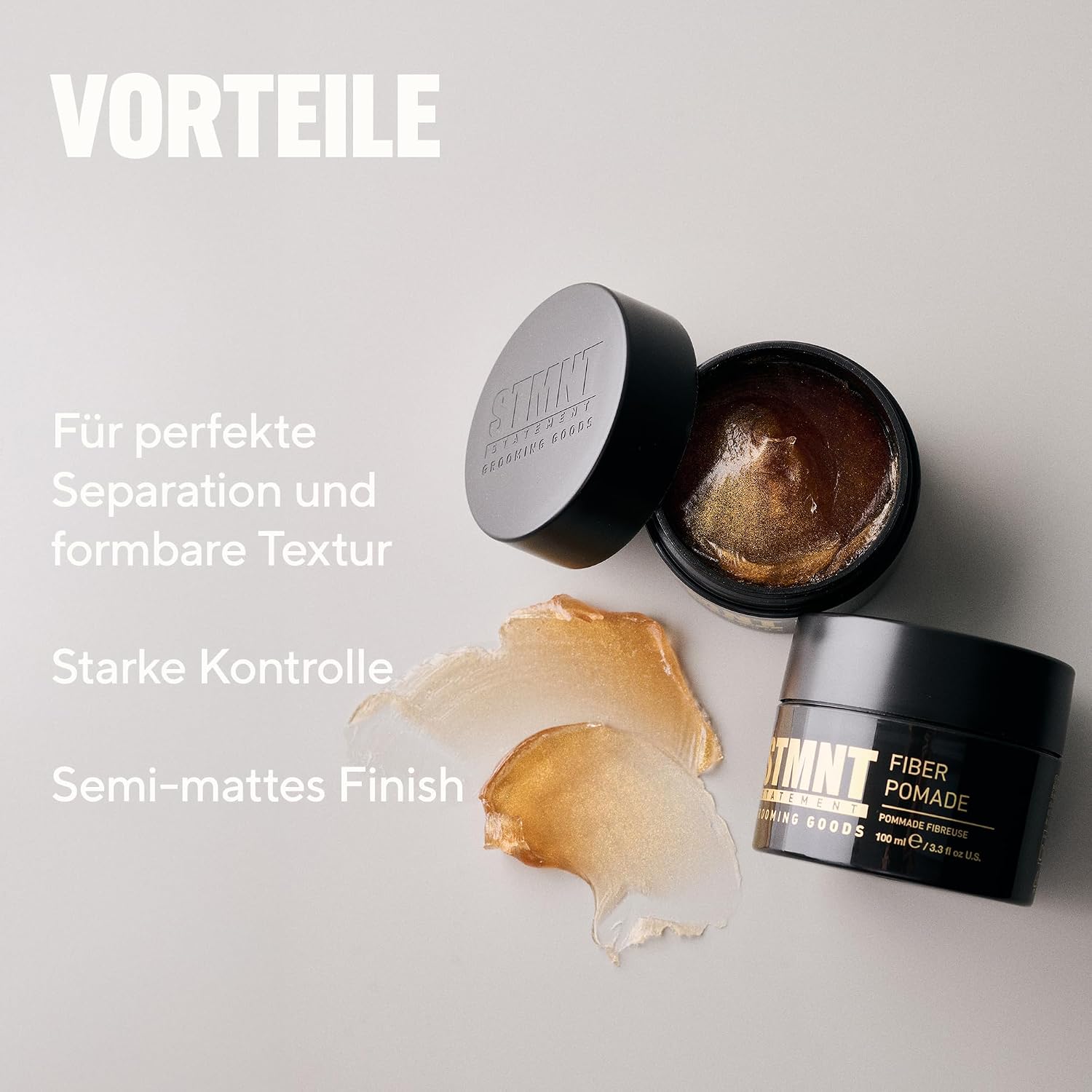 Detalle de STMNT STATEMENT GROOMING GOODS Fiber Pomade – Starker Halt, halbmattes Finish und einfache Abwaschbarkeit