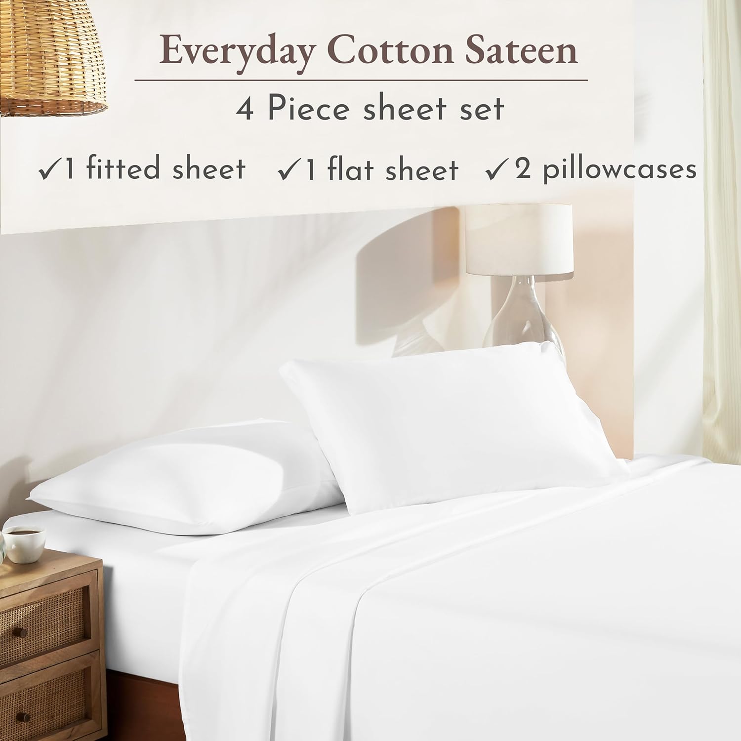 Thumbnail 3 de California Design Den Natural 100% Cotton Full Size Sheet Set with Deep Pockets (White)