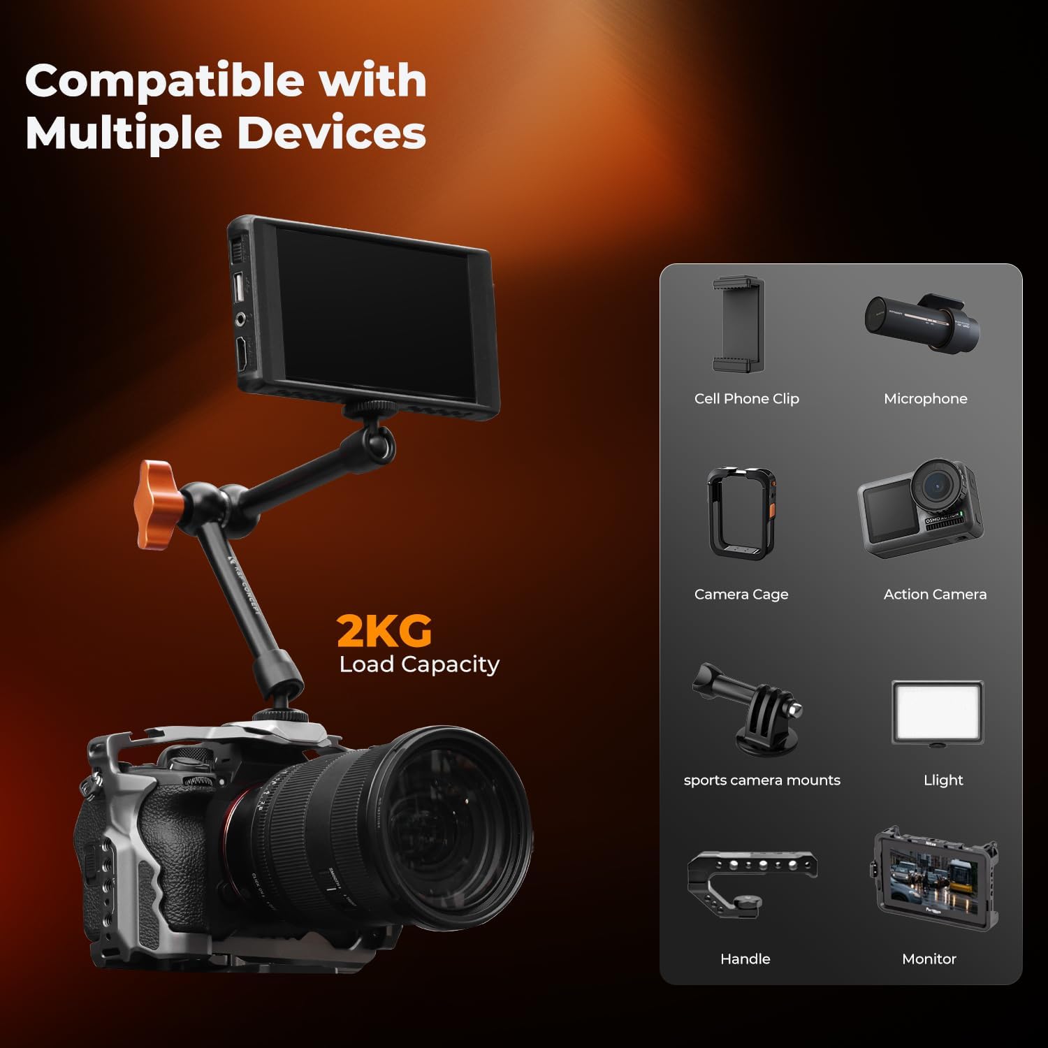 Detalle de K&F CONCEPT 9.8" Magic Arm Kit for Camera Mount
