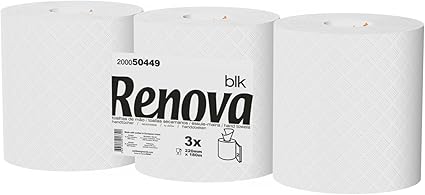 Renova Bobinas Secamanos BLK 🧻 3 x 180m Papel Blanco 2 Capas