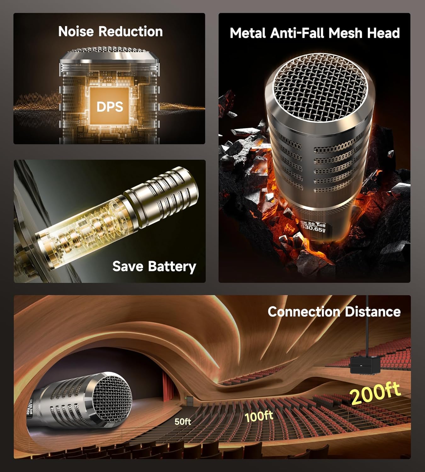 Thumbnail 3 de ECHOMUSSY Wireless Microphones: One-to-One Chip Connection, 40H Battery, 200FT Range