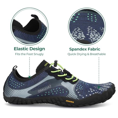 Detalle de SAGUARO Zapatillas Barefoot para Trail: ligero, puntera amplia y suela antideslizante, talla 42, azul
