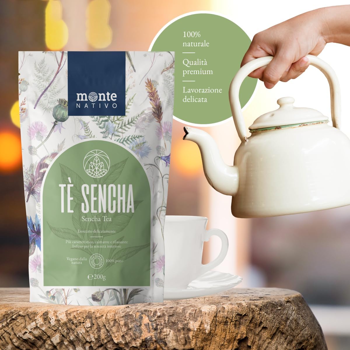 Detalle de Sencha The Verde Monte Nativo (200g) – Tè Verde Sencha di Qualità Superiore