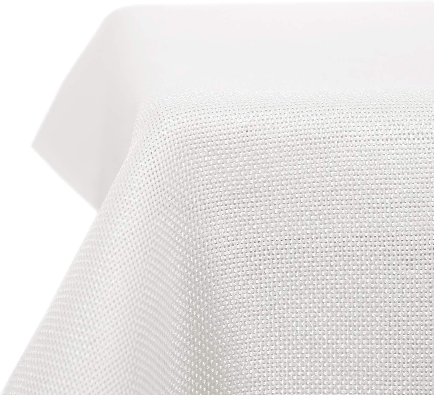 Detalle de Deconovo Tovaglia Rettangolare in Finto Lino 137x274 cm – Bianco, elegante e pratica per tavola imbandita