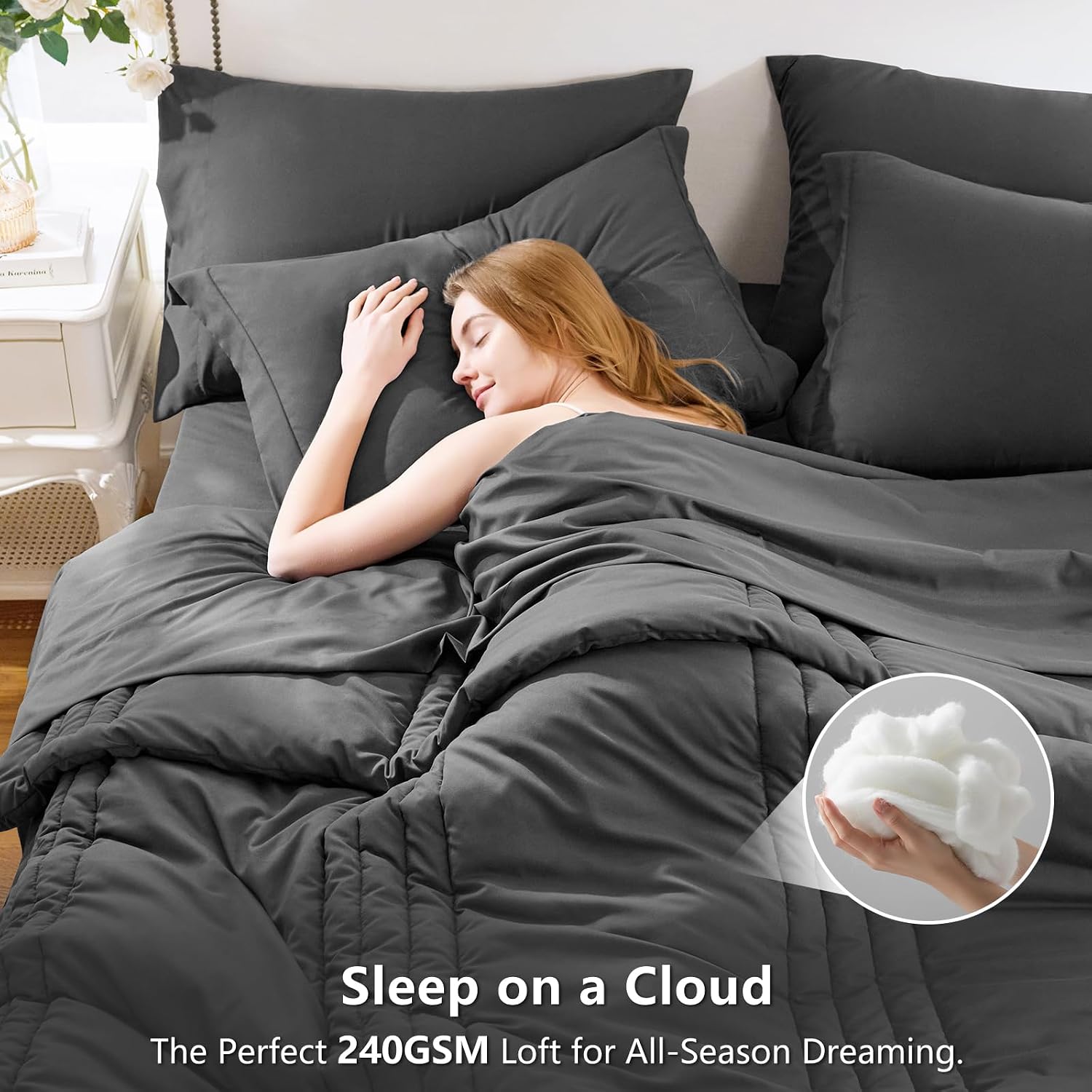 Thumbnail 2 de CozyLux Twin XL Comforter Set Dark Grey – 5 Pieces Bed in a Bag