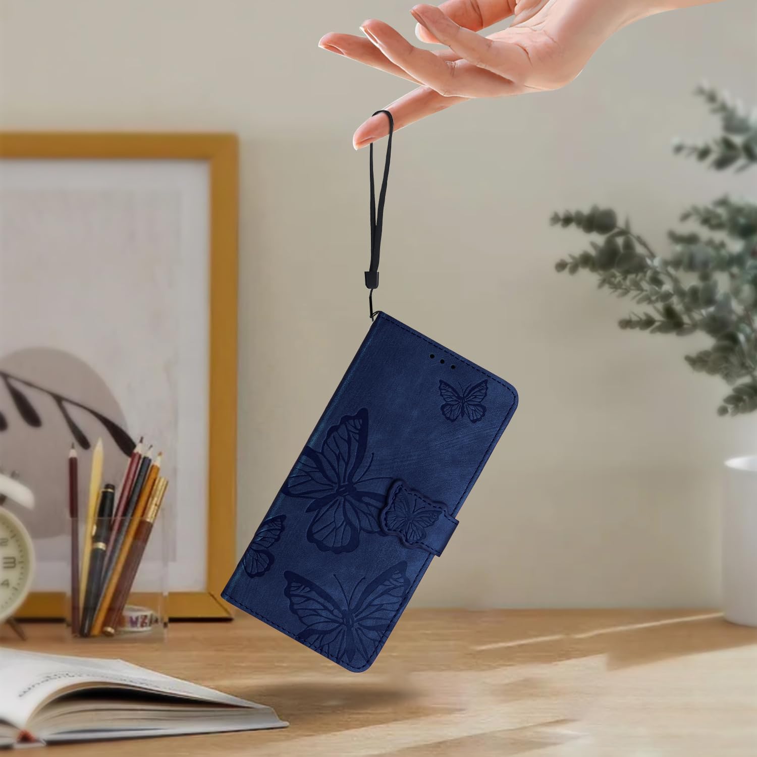 Detalle de CXTcase Flip Case für Samsung Galaxy A54 5G – magnetische Schmetterlings-Lederhülle aus PU Leder in Blau