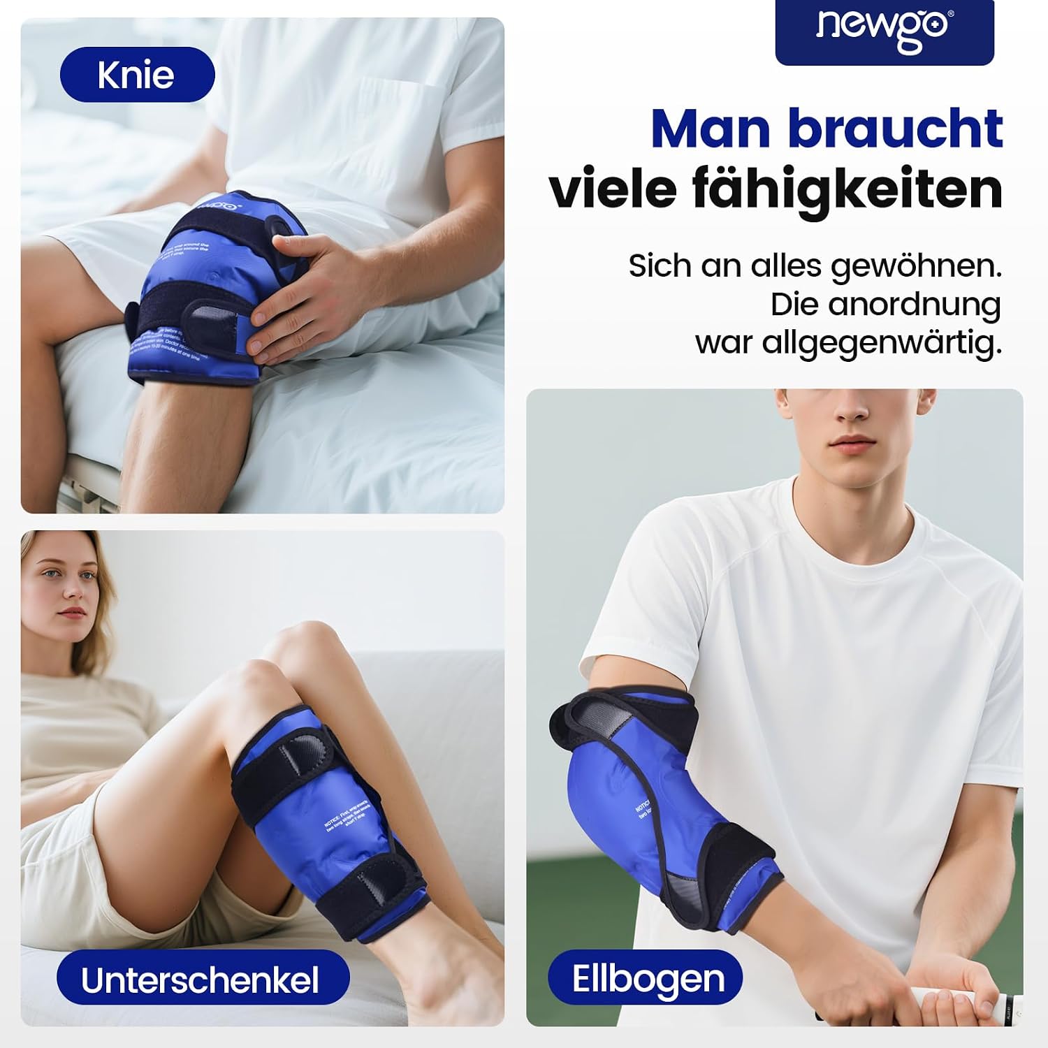 Detalle de NEWGO Kniekühlmanschette mit 3 Klettverschlüssen – volle Umkühlung für Schmerzlinderung