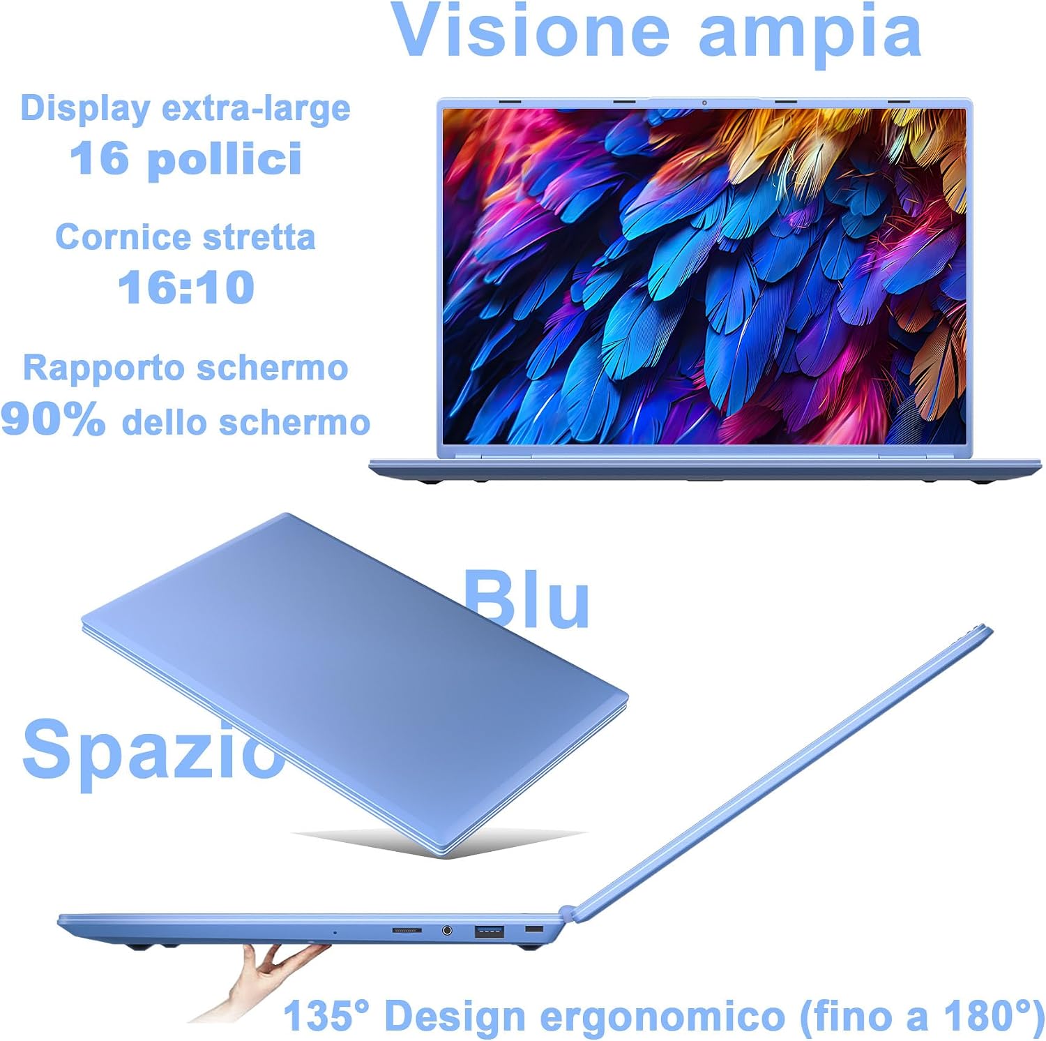Detalle de NOTODD PC Portatile Win11 - 16'', 12GB RAM, 512GB SSD espandibile fino a 1TB, Celeron N5095, schermo 2K/Full HD