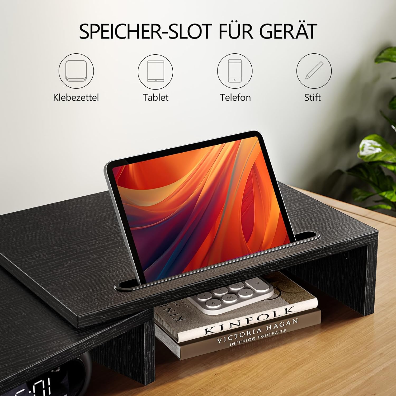 Detalle de AMERIERGO Dual-Monitorständer für 2 Monitore – verstellbarer Desktop-Standfuß mit integrierten Ablagen