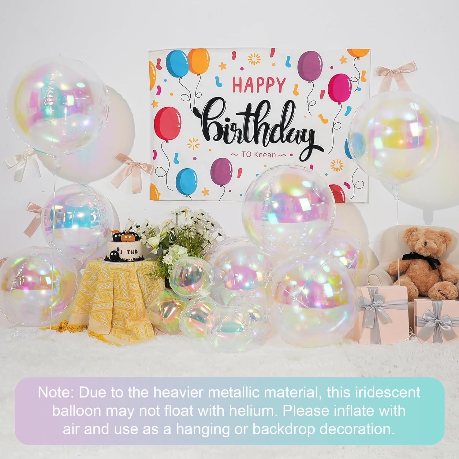 Thumbnail 2 de 12Pcs Iridescent Round Foil Balloons – 22", 15", 10" 4D Clear Balloons for Party Decor