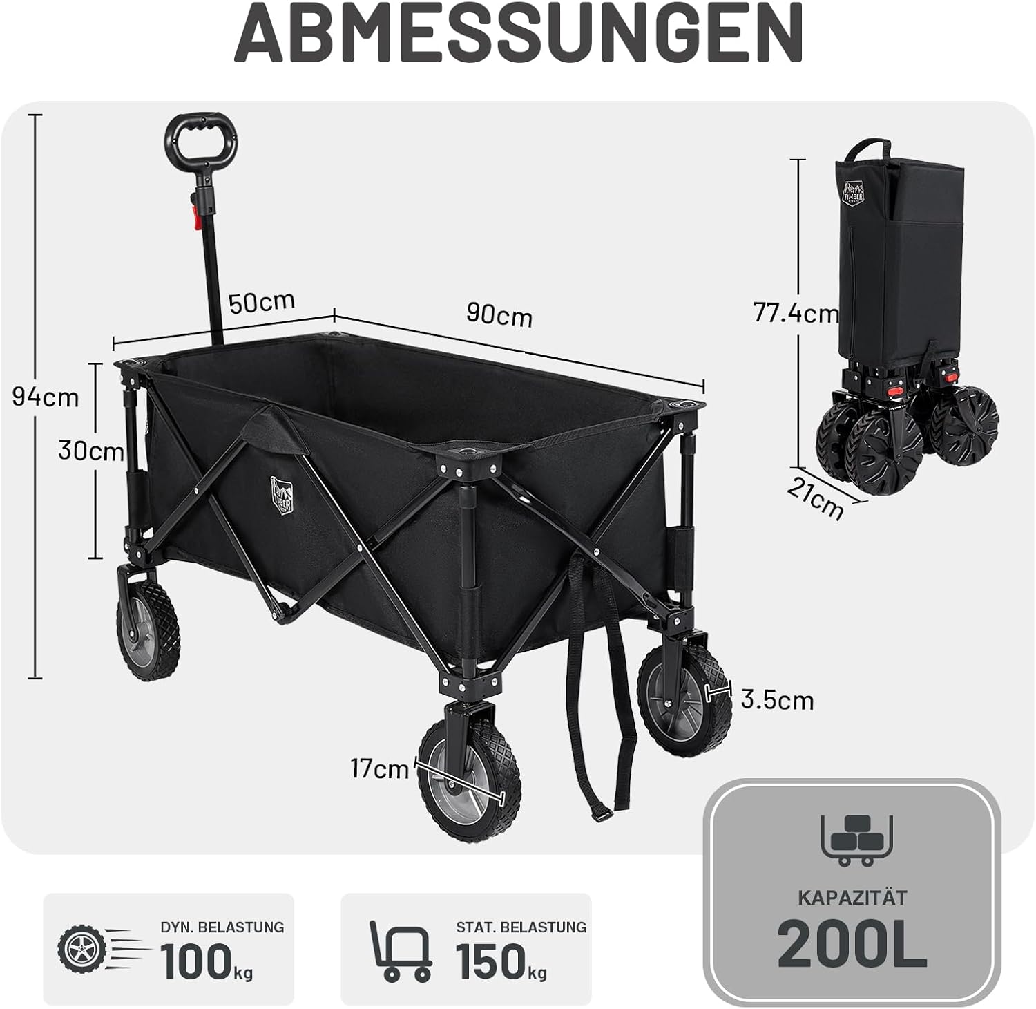 Thumbnail 2 de TIMBER RIDGE XXL Bollerwagen faltbar mit Seitentasche, Getränkehalter & verstellbarem Griff