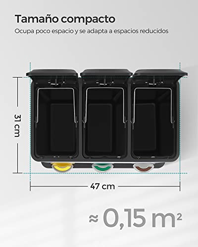 Thumbnail 4 de SONGMICS Cubo de Basura de Cocina 3 x 8 L LTB24L: clasifica residuos con estilo en cocinas pequeñas