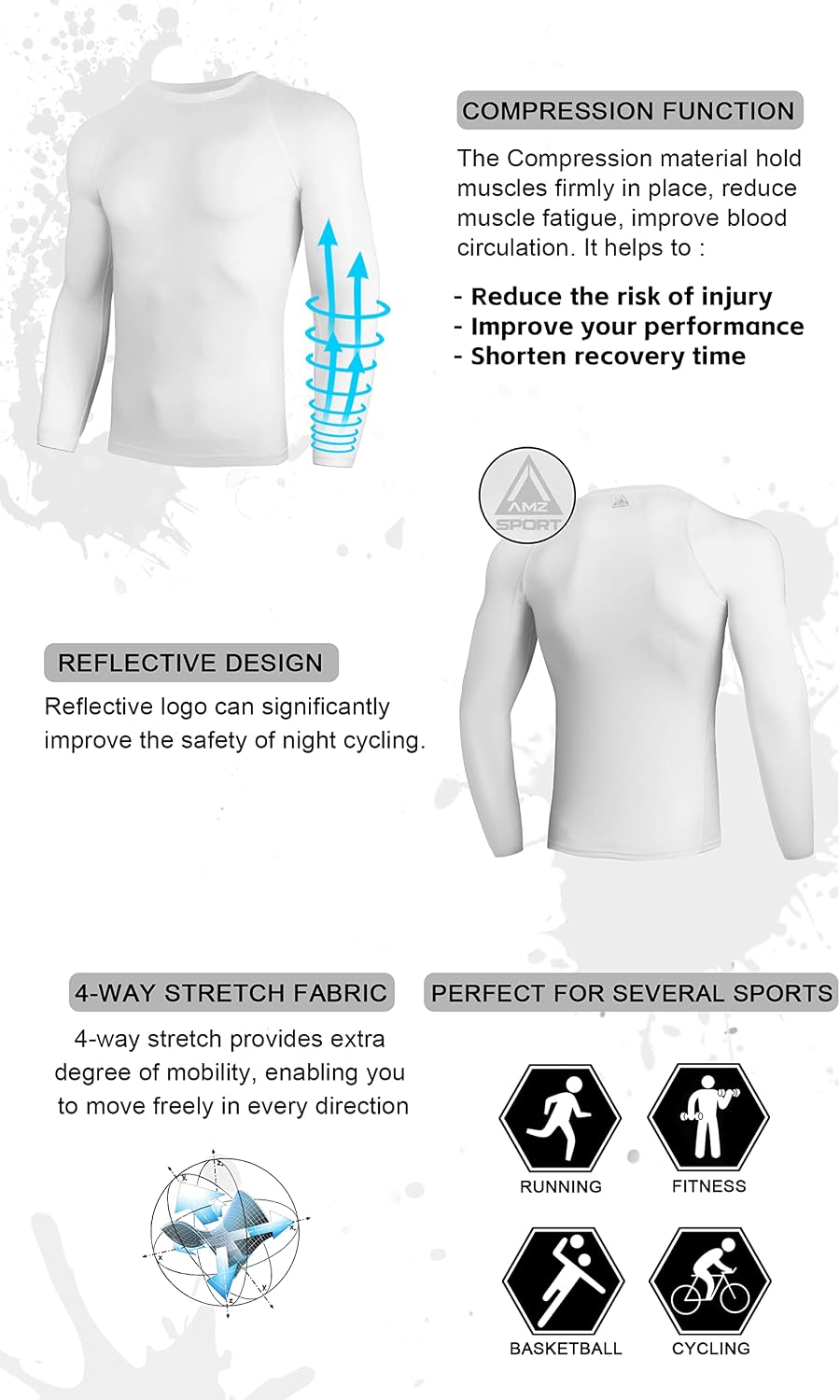 Detalle de AMZSPORT Maglia Compressione Uomo 2 pezzi