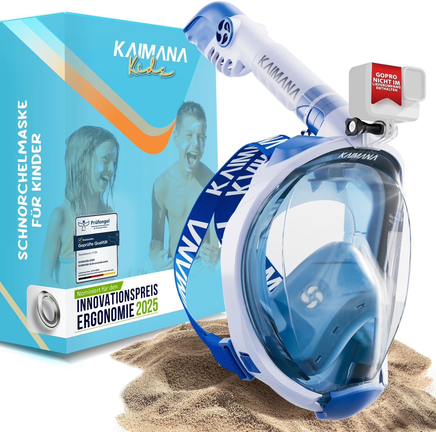 KAIMANA Schnorchelmaske Kinder – Vollgesichtsmaske inkl. Tragetasche, CO2-sicher (3–12 Jahre)
