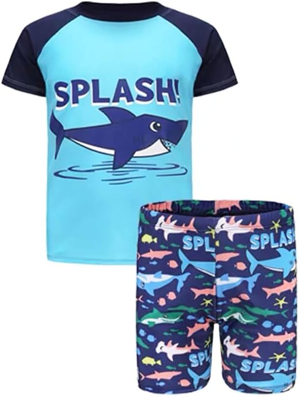 Detalle de FedMois Kleinkinder Jungen Badeanzug 3-teiliges Badeset mit Badeshirt, Badeshorts & Bademütze