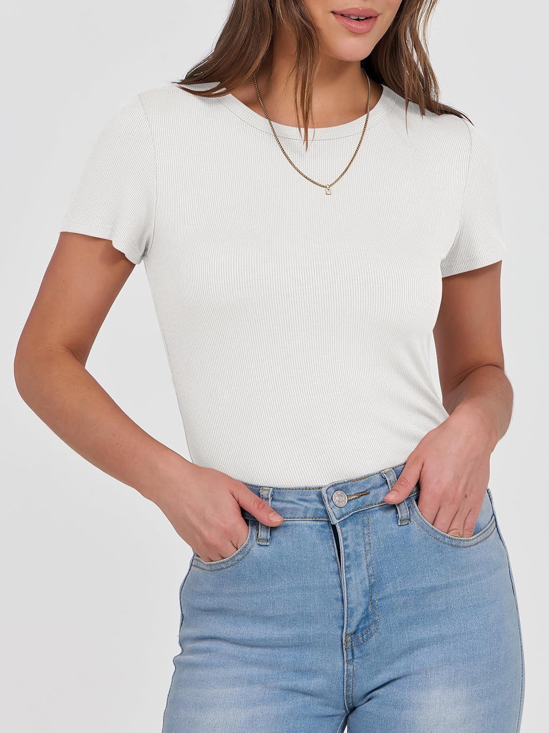 Detalle 2 de ANRABESS Women Ribbed Slim Tee XS–3XL
