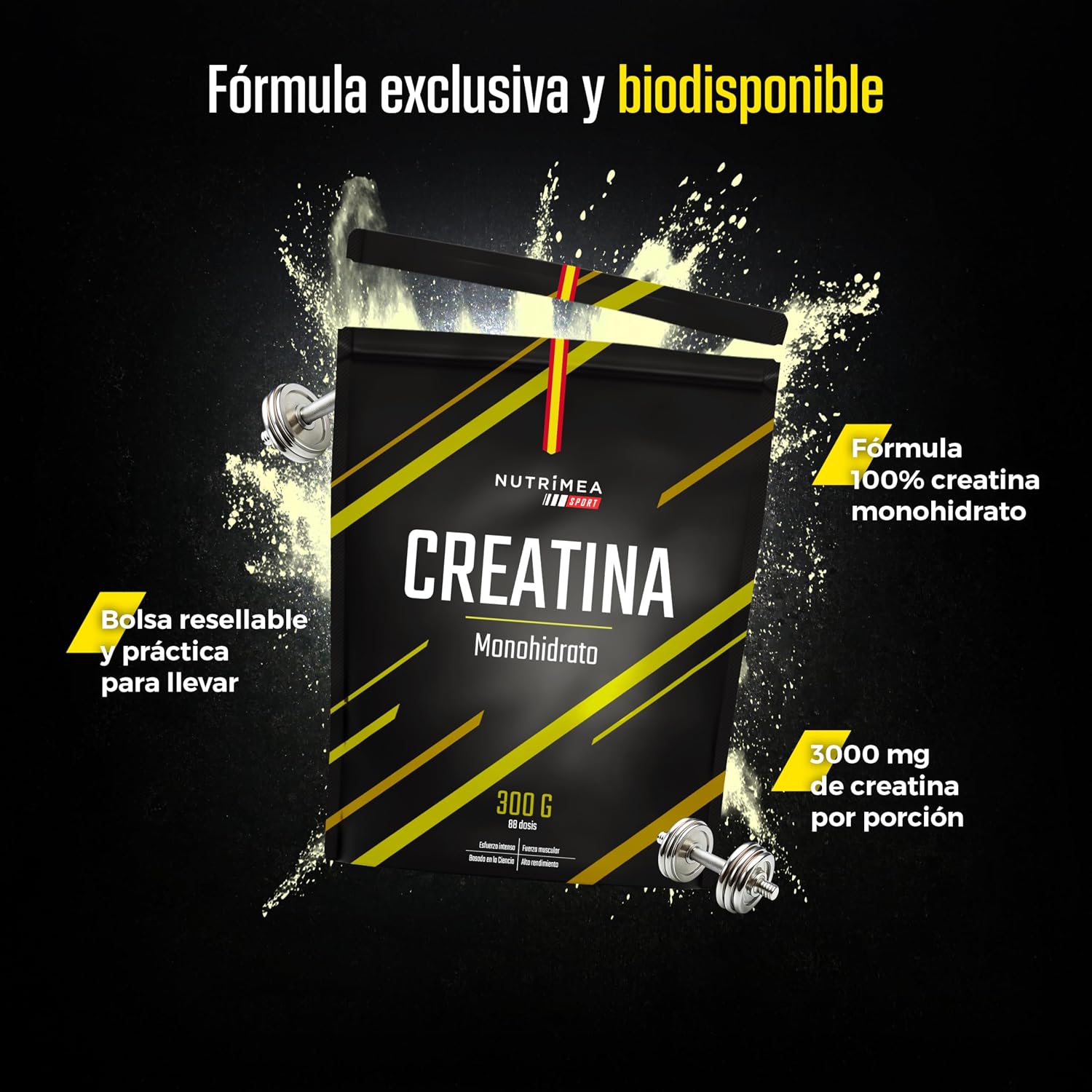 Detalle 2 de Creatina Monohidrato 3400 mg | 100% Pura de Laboratoires Nutrimea — 300 g, 88 dosis