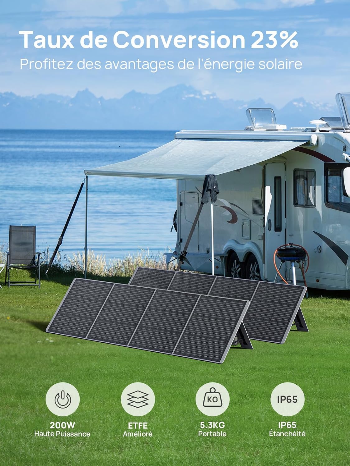 Detalle de AFERIY Elektrischer Generator 2400 W Schwarz mit 200 W Solarpanel – Mobil als Camping- oder RV-Stromlösung