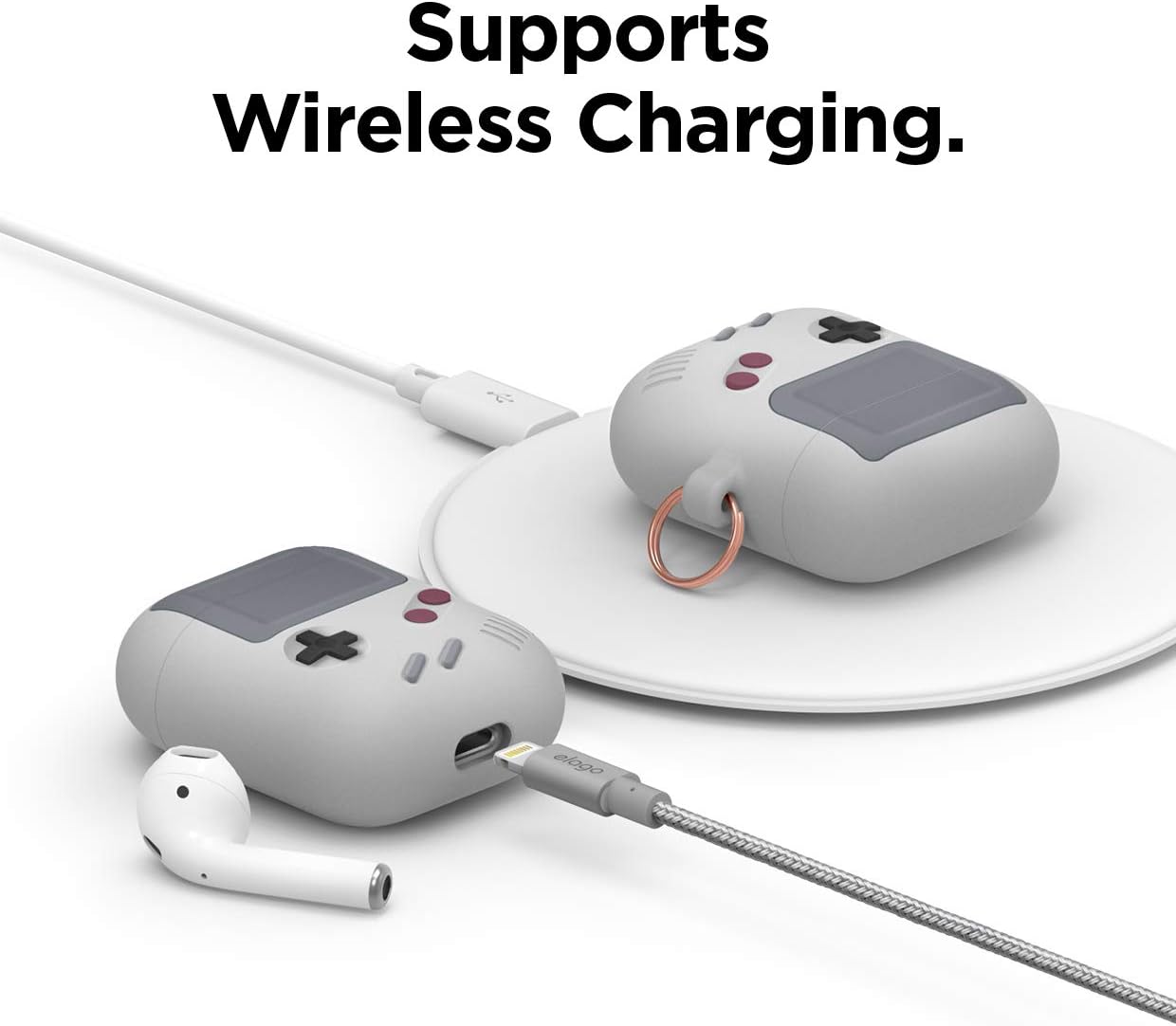 Detalle de elago Coque AW5 pour Apple AirPods 1 & 2 (étui style console de jeux gris) avec mousqueton