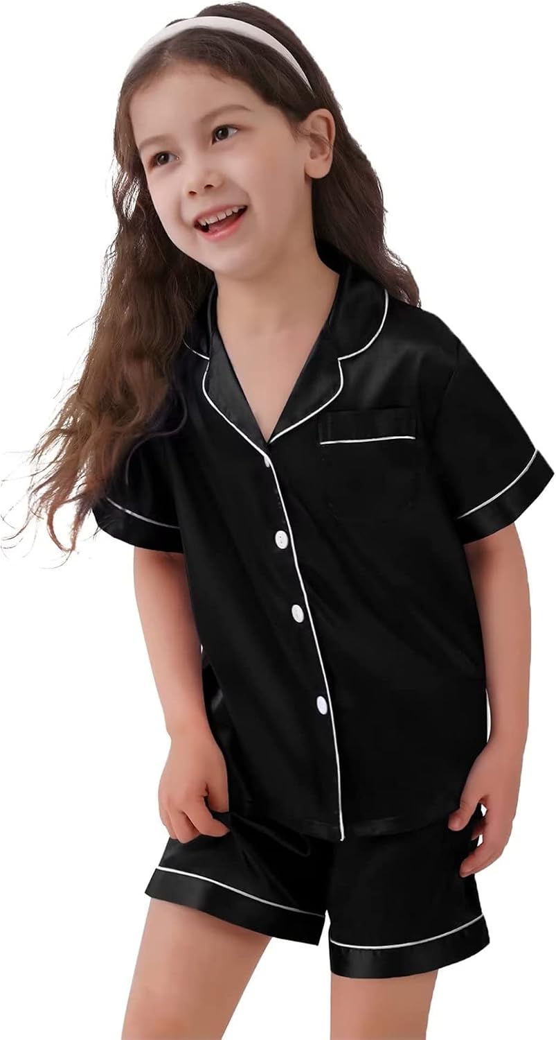 Thumbnail 6 de SWOMOG Girls Silk Pyjamas Short Sleeve Satin Button-Down 2-Piece Set (Kids)
