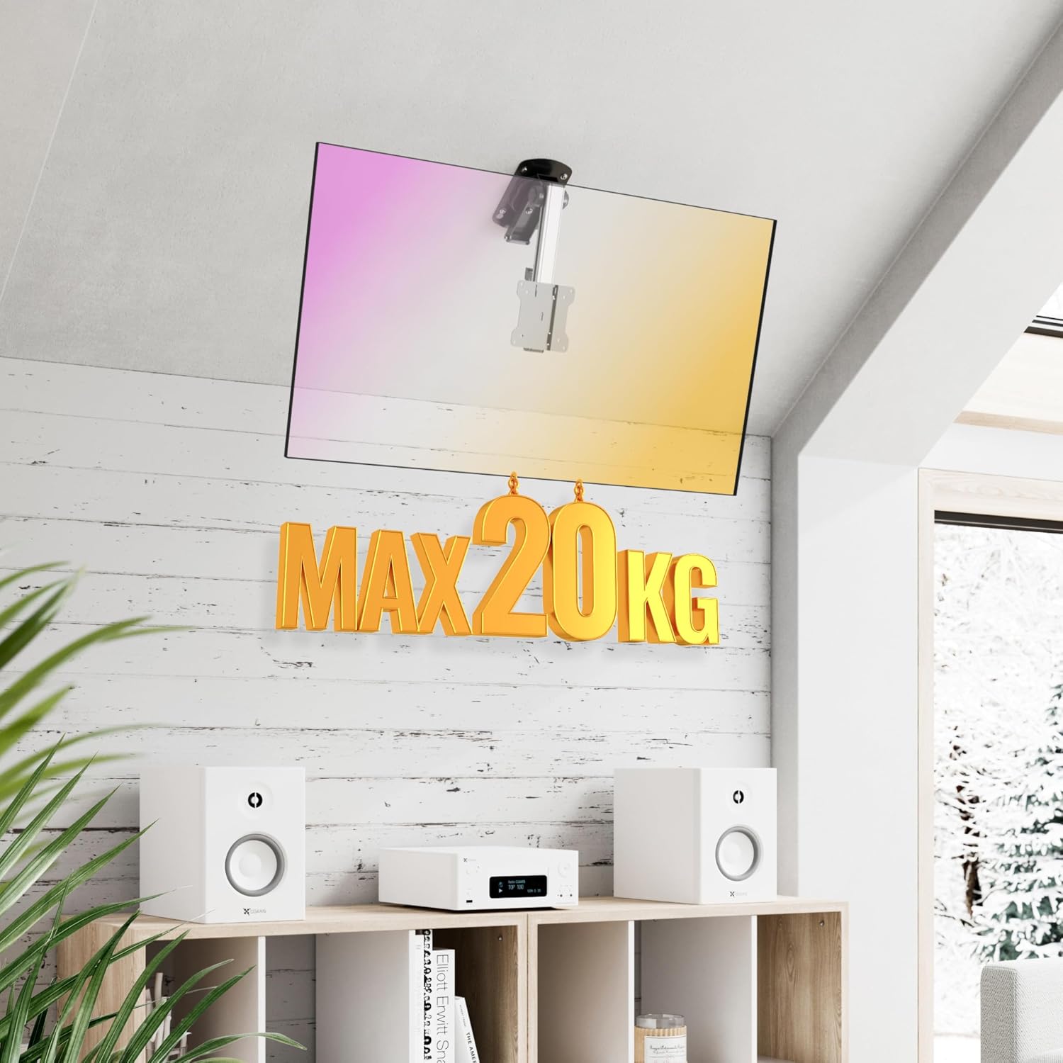 Detalle de RICOO D0111 – składany uchwyt sufitowy do TV i monitora, VESA 100 × 100 mm