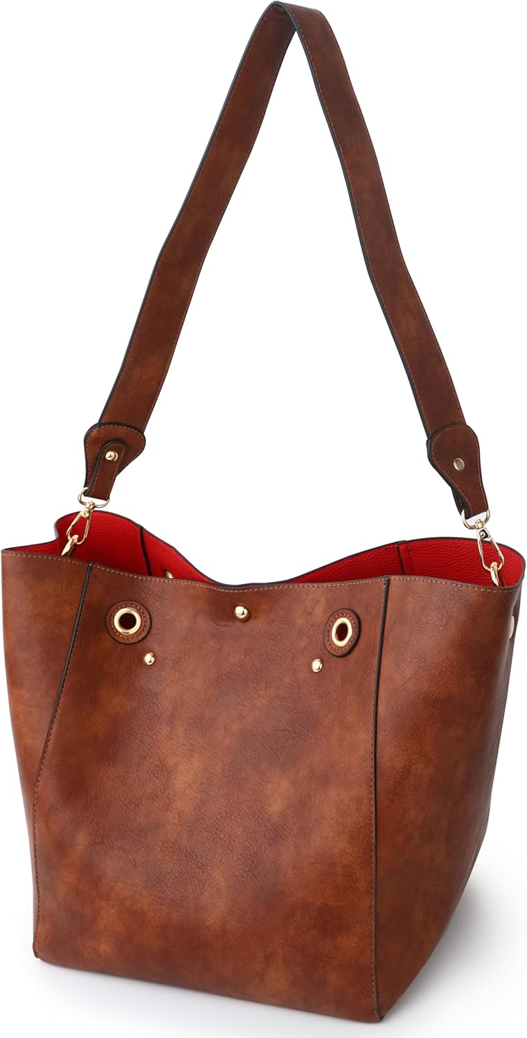 Detalle de sqlp Taschen Damen Leder Groß Shopper – PU-Lerntasche mit rotem Innenfutter, 28×21×29 cm, Paris-Design