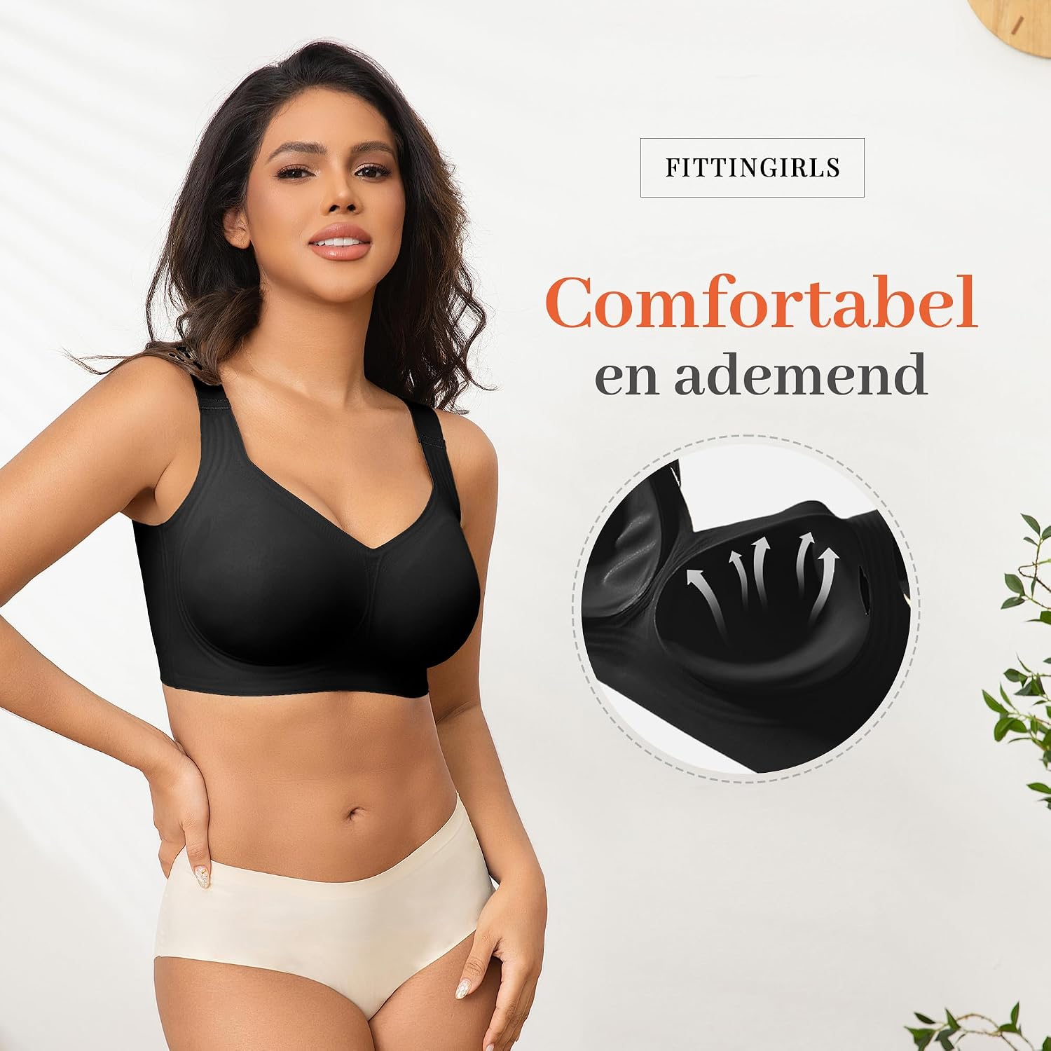 Detalle de Fittingirls draadloze push-up minimizer-bh als T-shirtbeha met volledige bedekking