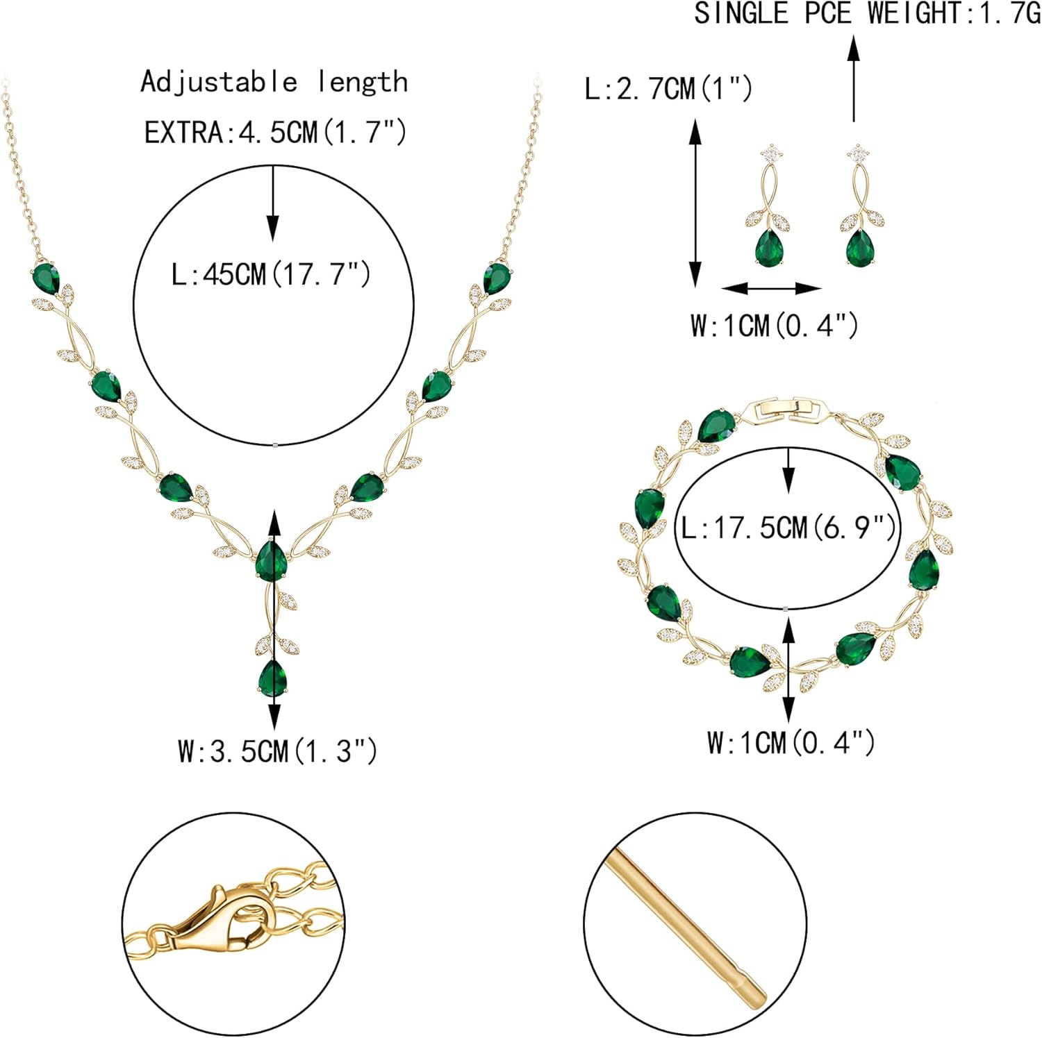 Thumbnail 3 de EVER FAITH Hochzeit Schmuckset für Braut: Halskette, baumelnde Ohrringe und Armband mit Blatt-Design
