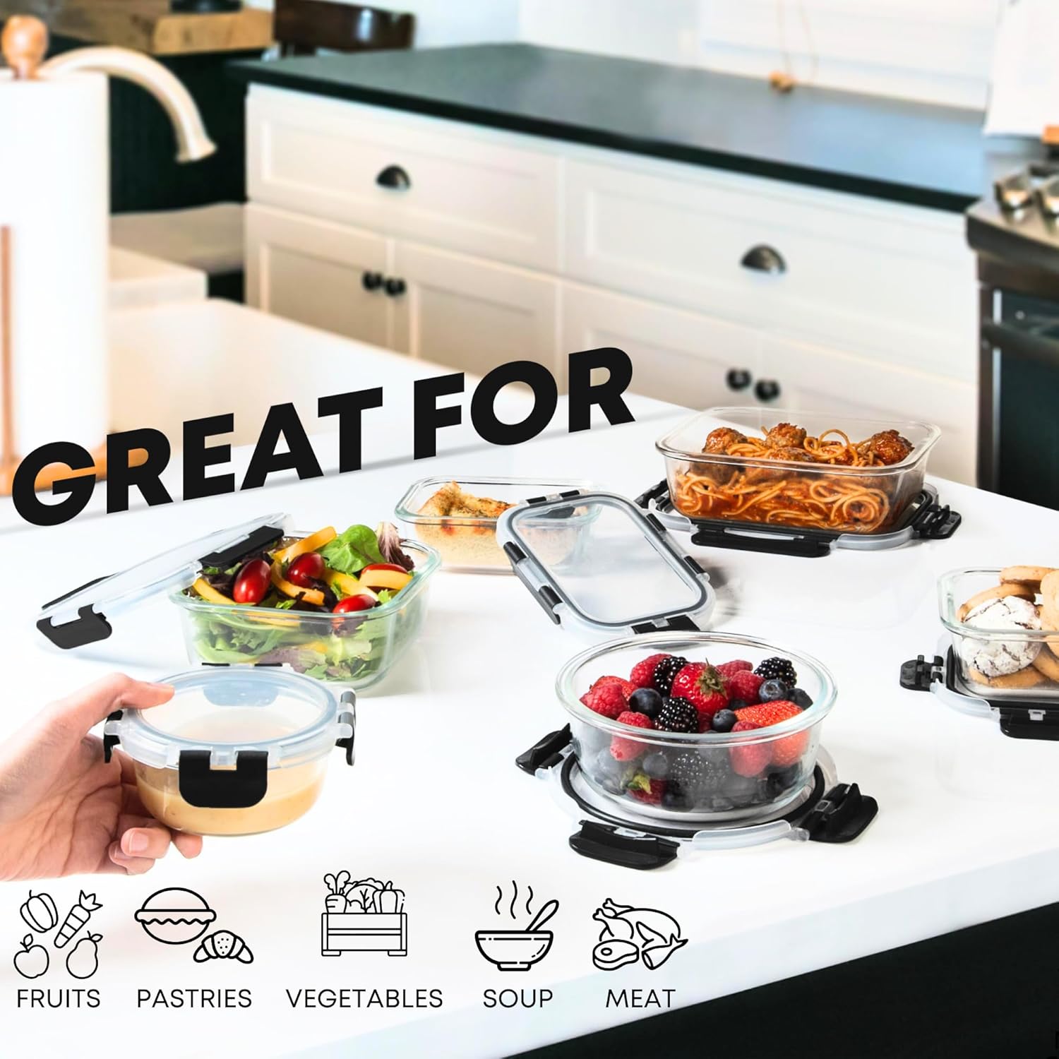 Detalle 2 de Razab 30 Glass Food Storage Containers 30pc 🥡