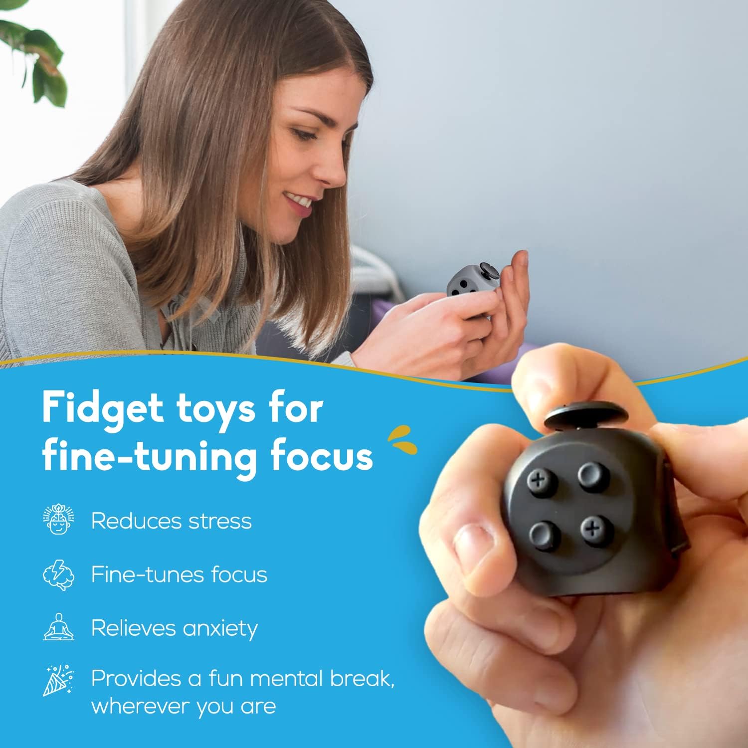 Detalle 2 de PILPOC theFube Fidget Cube (6-sided) with Audible/Silent Switch and Carry Case