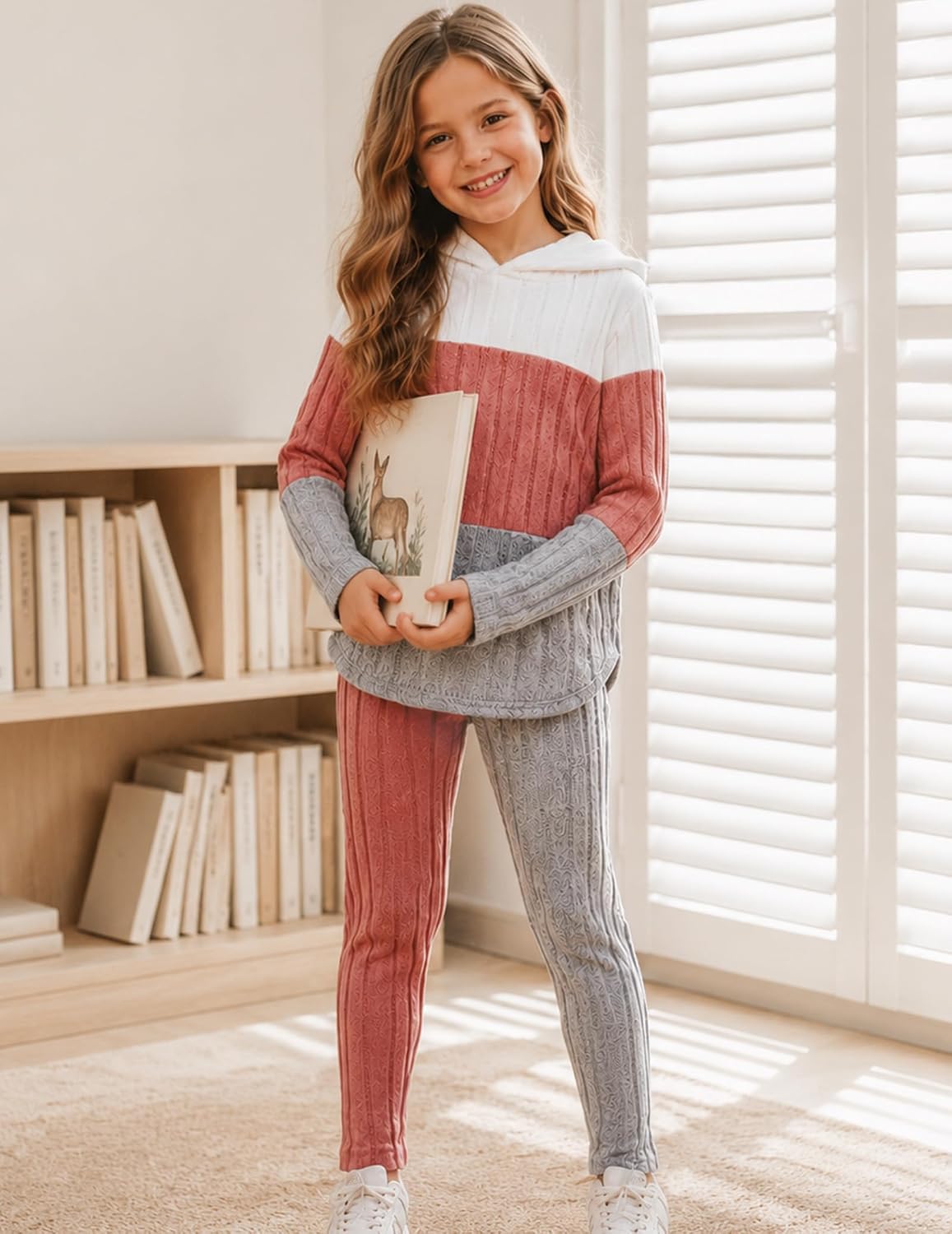 Detalle de Girls' Hoodie and Leggings Set, Cotton-Spandex Blend