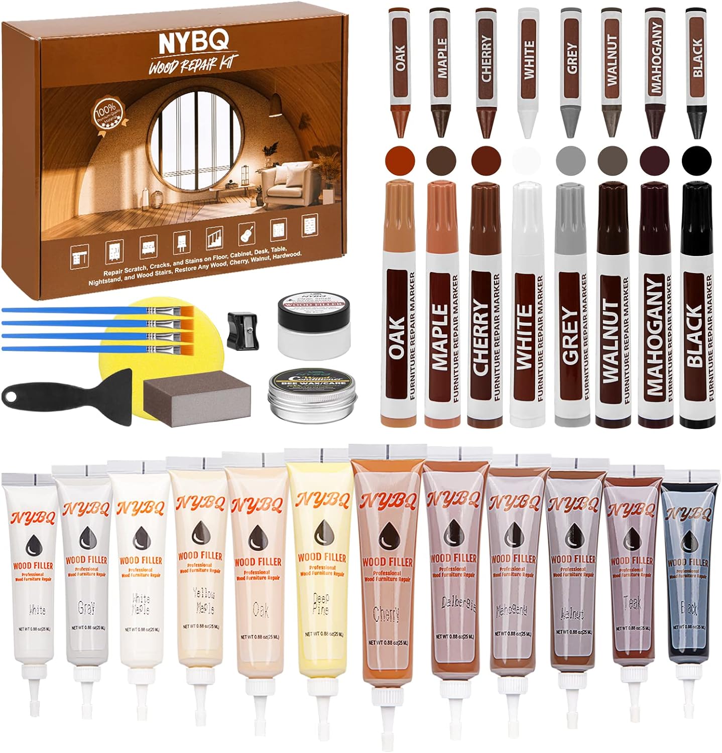 Detalle de NYBQ Wood Furniture Repair Kit, 41-Piece Wood Filler and Touch-Up Set, 20 Colours