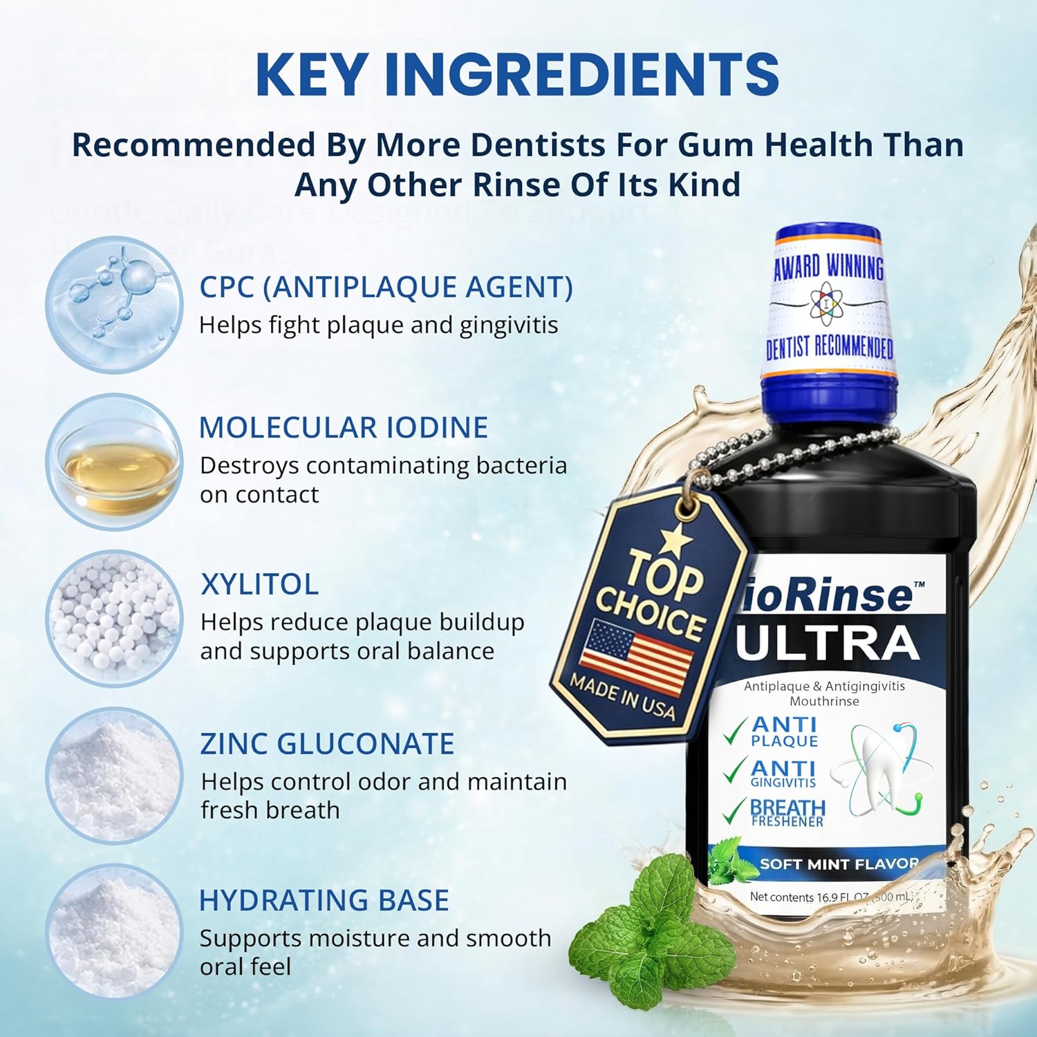 Thumbnail 3 de ioRinse Ultra Periodontal Rinse & Gum Mouthwash (Alcohol-Free) with Molecular Iodine & Xylitol, 1L