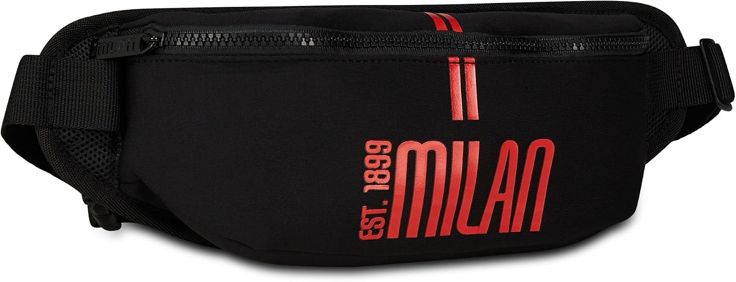 Detalle 1 de Milan Sac Banane Garçon Seven – Rouge Noir, Sangle de Taille Réglable, Polyester Effet Brillant
